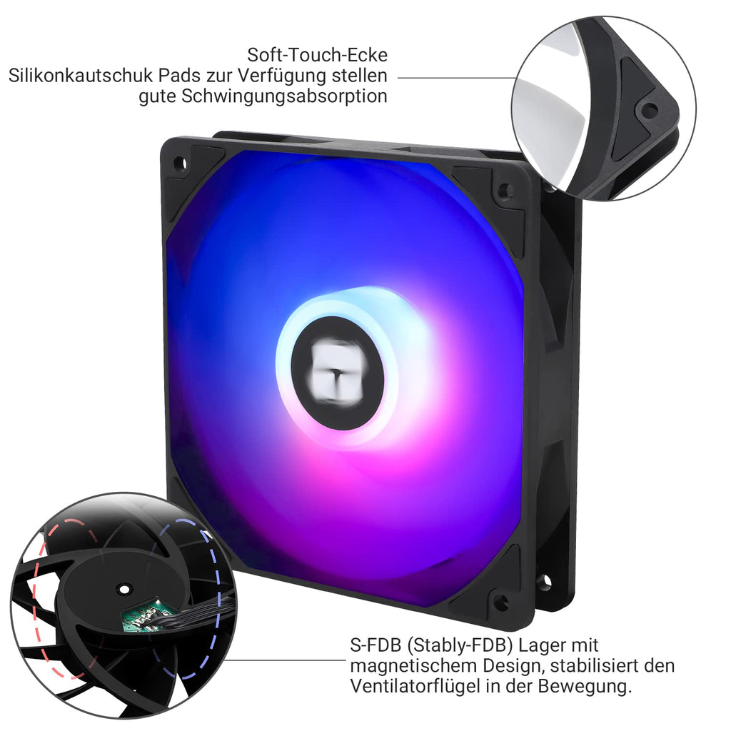 Thermalright TL-C12C-S Cpu-Lüfter 120Mm ARGB Gehäuselüfter, 4Pin PWM Silent Computer Lüfter Mit S-FDB Lager Enthalten, Bis Zu 1500RPM Lüfter（3 Stück）