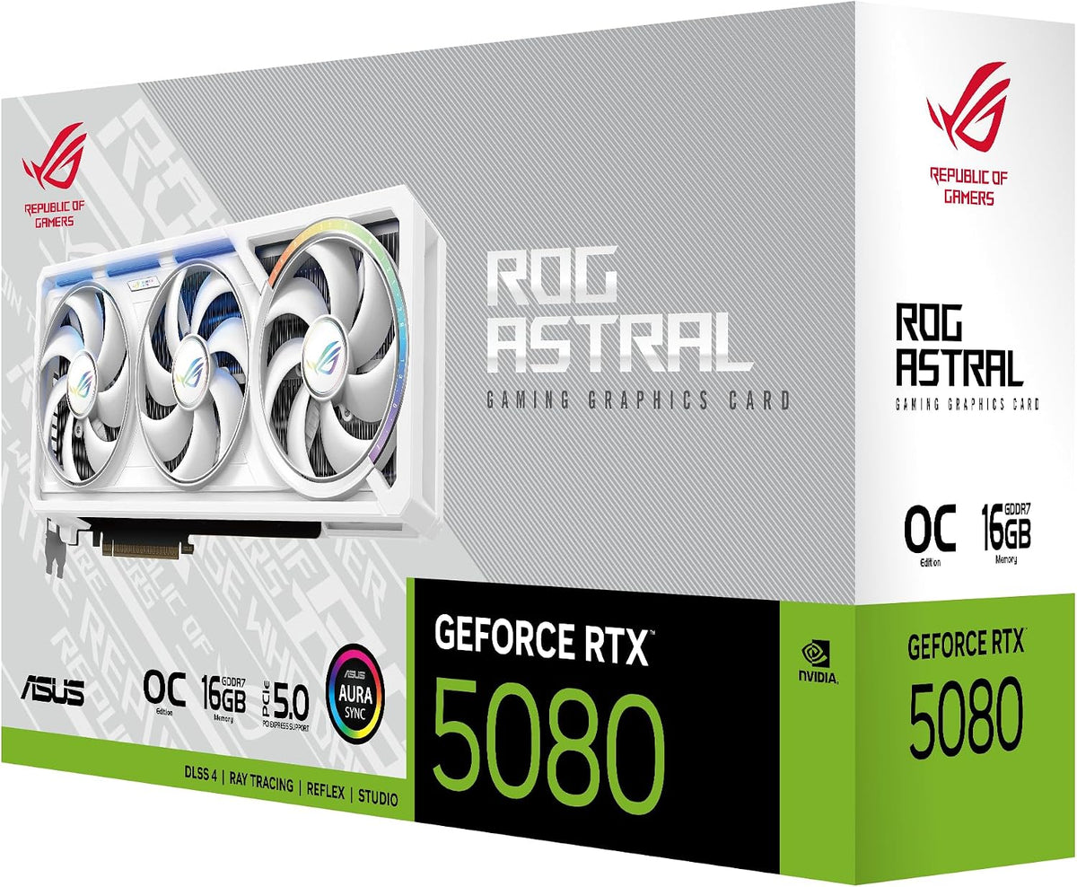ASUS ROG Astral NVIDIA Geforce RTX™ 5080 16 GB GDDR7 White OC Edition – Quad-Fan Gaming-Grafikkarte Liefert Beispiellosen Luftstrom Und Luftdruck Für Optimale Leistung, 3 Jahre Garantie
