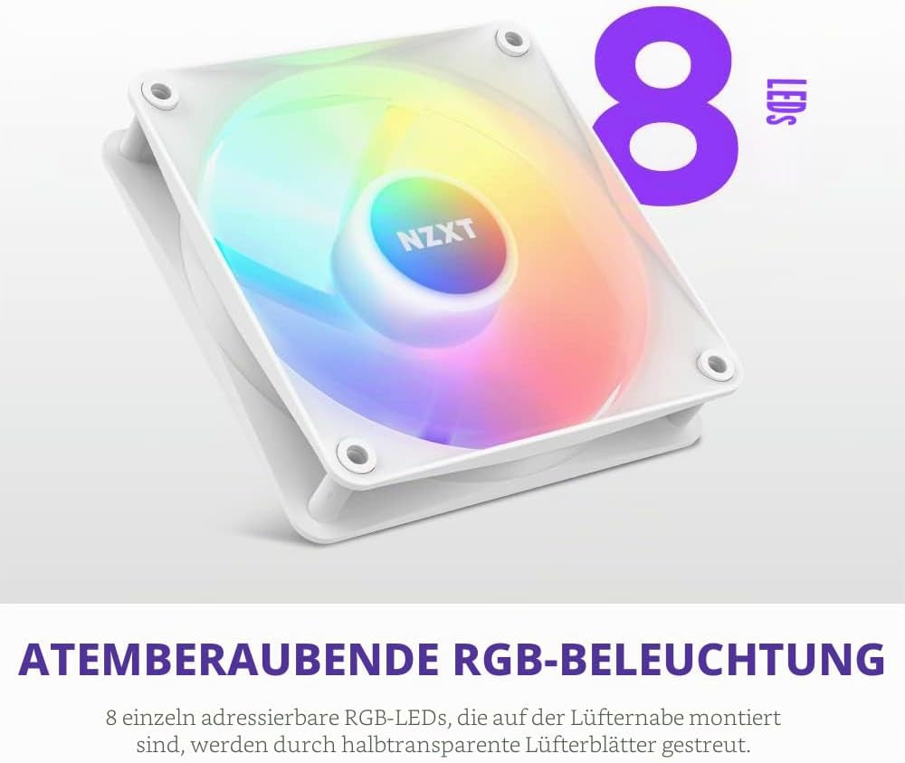 NZXT F120 RGB Core - 120Mm Hub-Montierter RGB Pc-Lüfter - Weiß