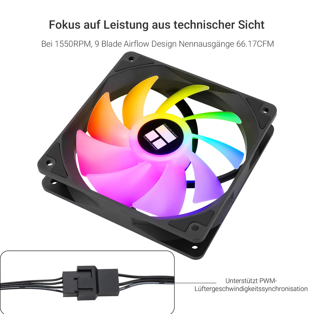 Thermalright TL-C12C-S Cpu-Lüfter 120Mm ARGB Gehäuselüfter, 4Pin PWM Silent Computer Lüfter Mit S-FDB Lager Enthalten, Bis Zu 1500RPM Lüfter（3 Stück）