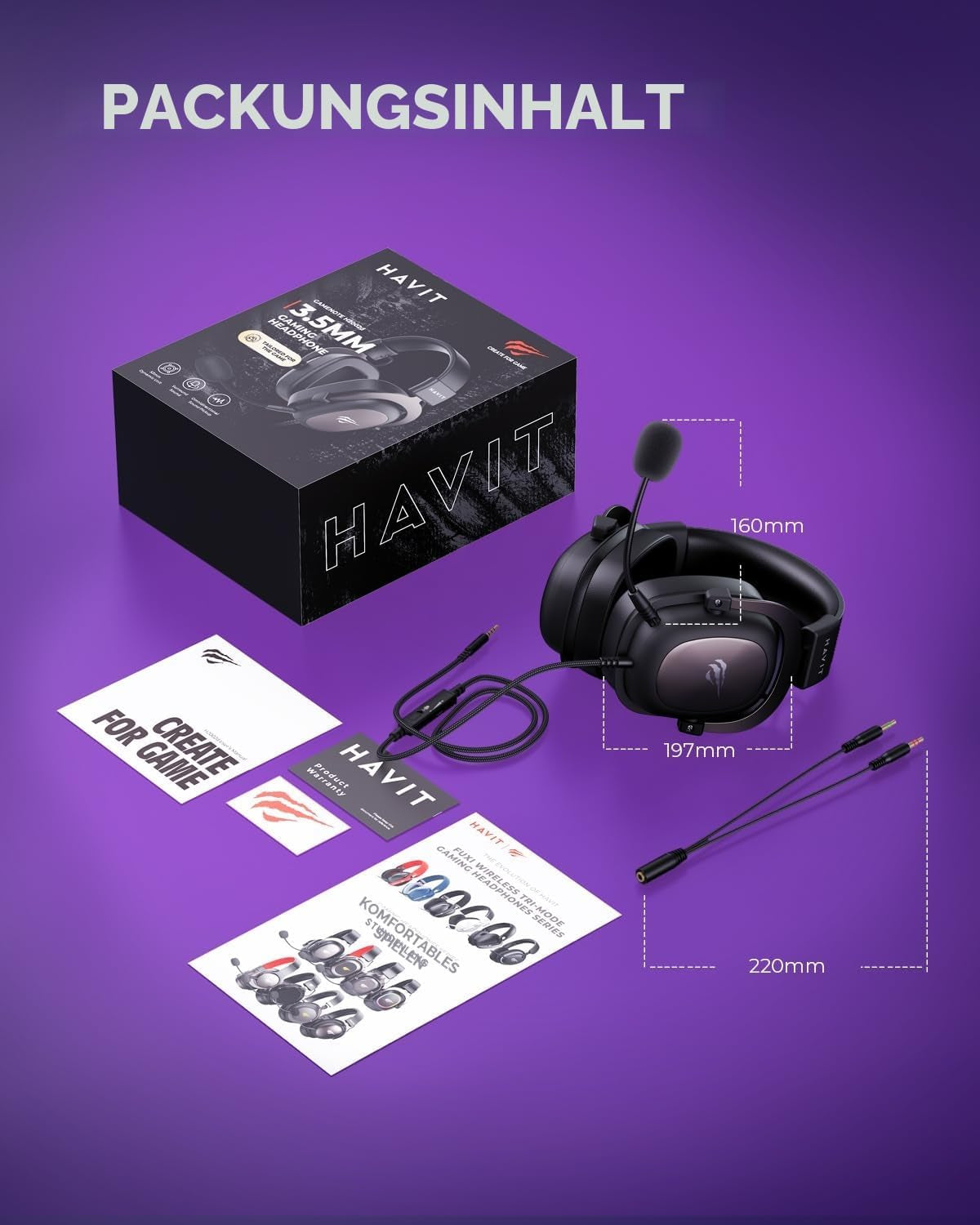 Havit Gaming Headset Mit Mikrofon - Gaming Kopfhörer [3,5Mm Klinke Für PC, Xbox Und Playstation] - Gamer Kopfhörer over Ear [Mit Noise Cancelling] - Metallic Schwarz