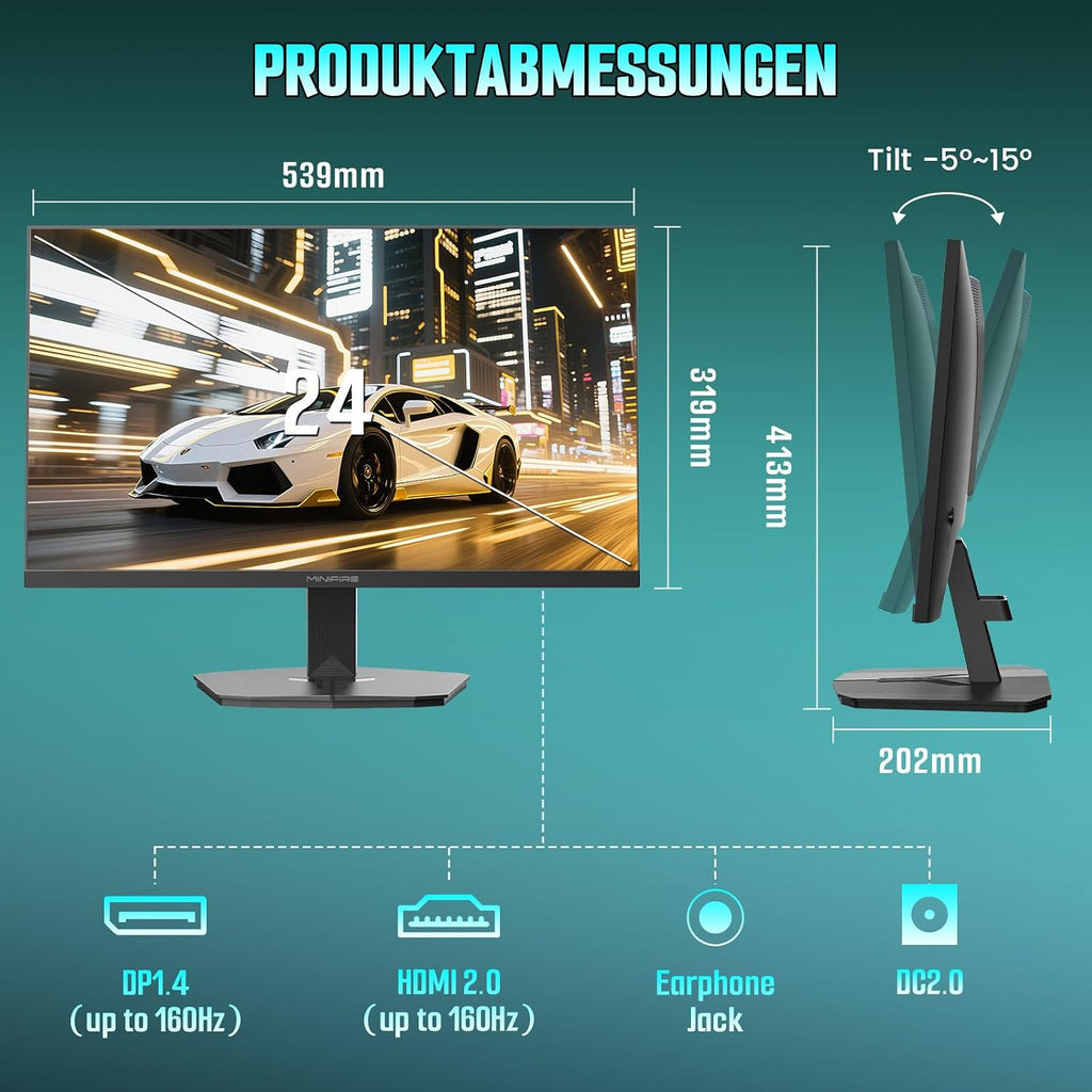 Minifire Gaming Monitor 24 Zoll, 200Hz, Full HD(1920 X 1080,PC Monitor,1Ms