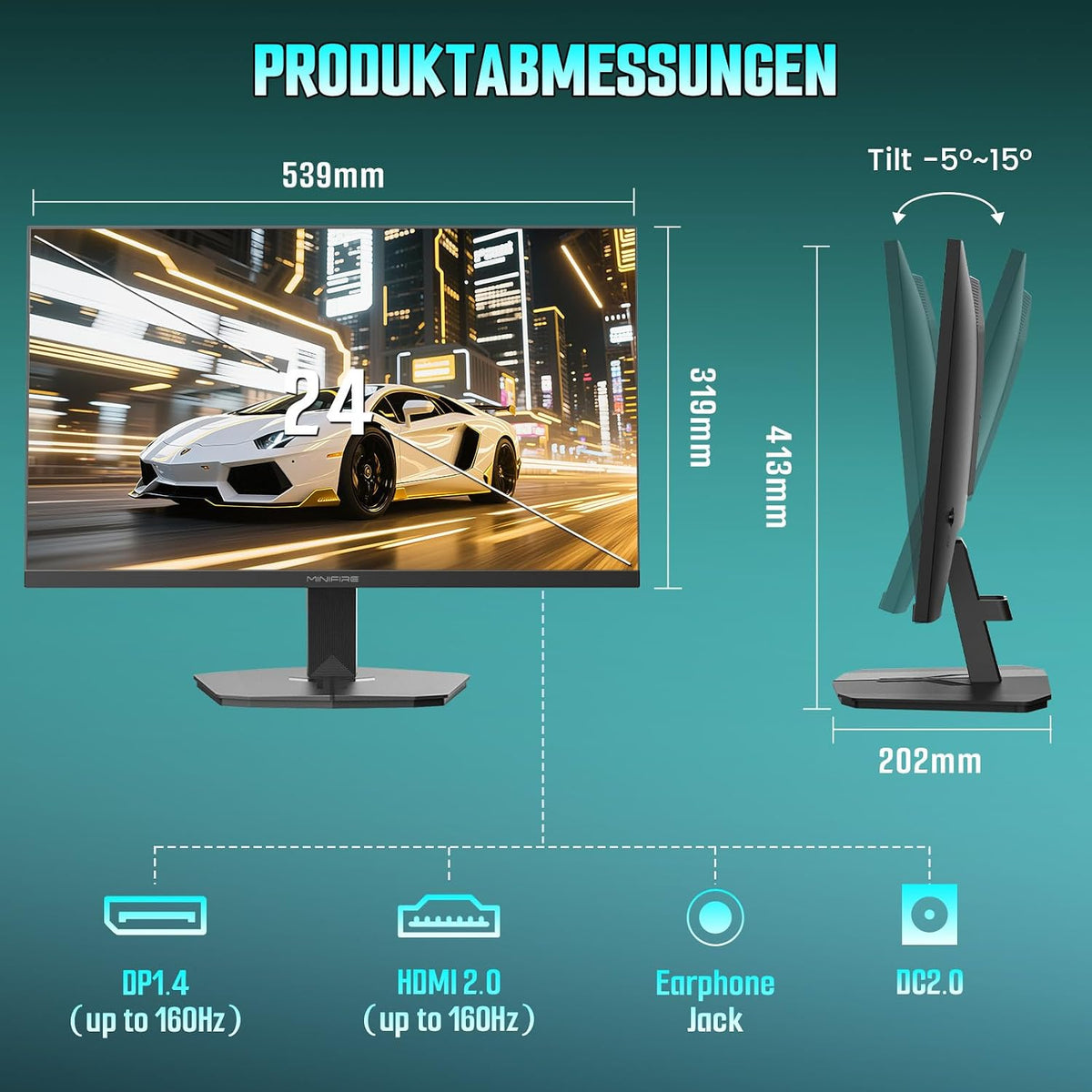 Minifire Gaming Monitor 24 Zoll, 200Hz, Full HD(1920 X 1080,PC Monitor,1Ms
