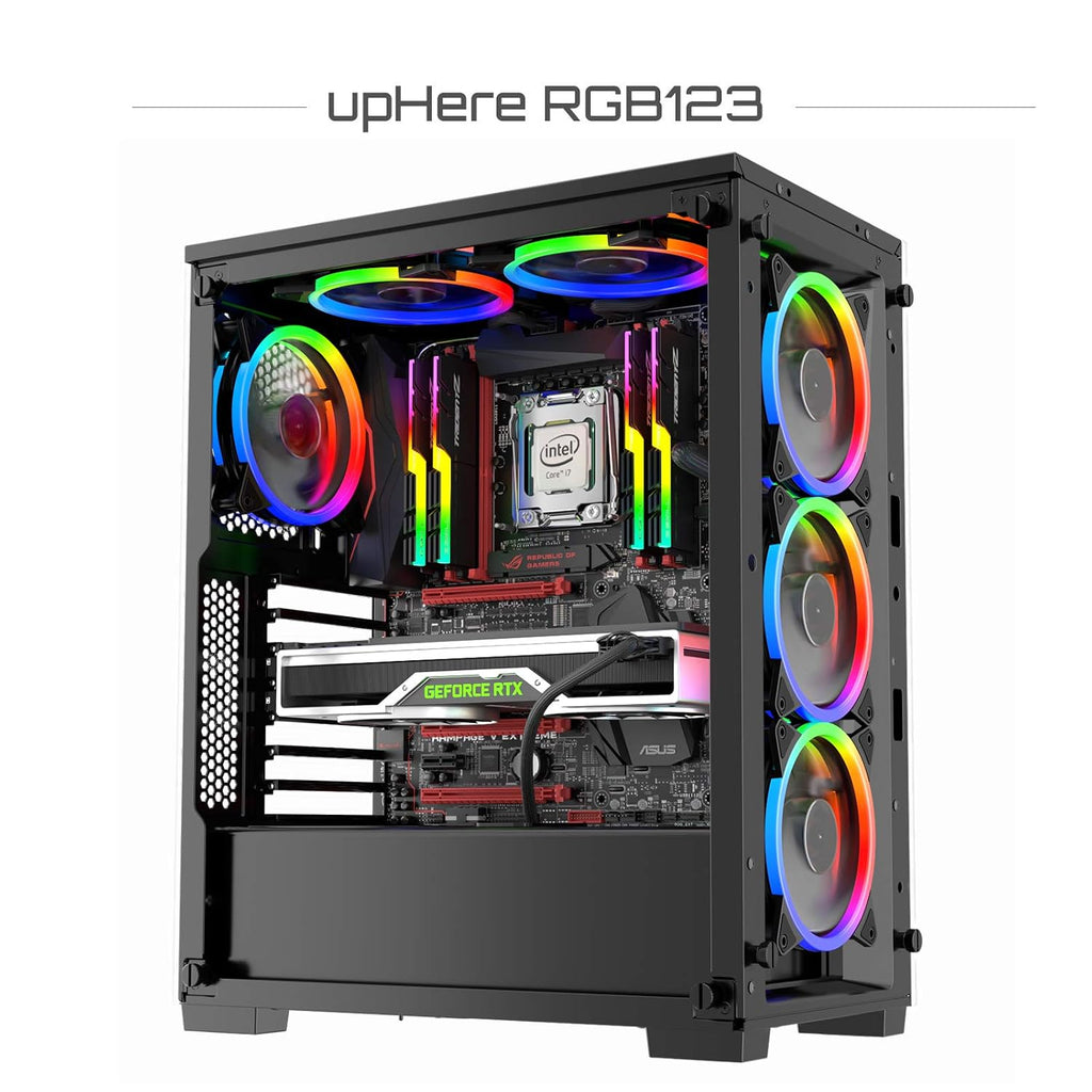 Uphere RGB LED Gehäuselüfter 120Mm High Airflow Lüfter Mit Controller Und Hub, 5Er-Pack (RGB123-5), Desktop