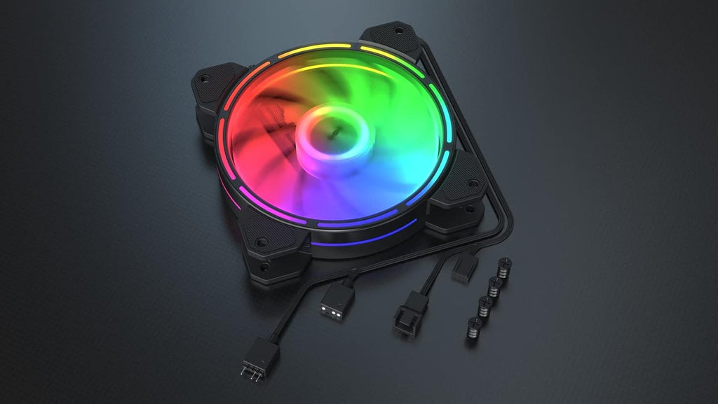 KRUX Lunar ARGB 120 Mm Gehäuselüfter, Adressierbare Rgb-Beleuchtung (16 Leds), 1200 U/Min, Hydraulisches Lager (HBS), Anti-Vibrations-Pads, 3 Pin ARGB & Lüfteranschluss Mit Splitter