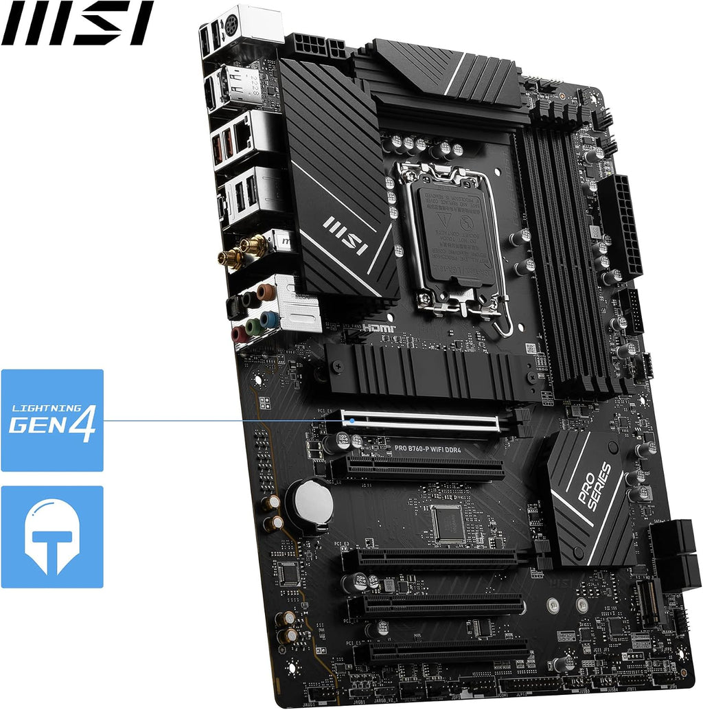 MSI PRO B760-P Wifi DDR4 Mainboard, ATX - Unterstützt Intel 12., 13. & 14. Gen Core Prozessoren, LGA 1700 - DDR4 Memory Boost 5333+Mhz/Oc, Pcie 4.0 X16 Slots, M.2 Gen4 Slots, 2.5G LAN, Wi-Fi 6E