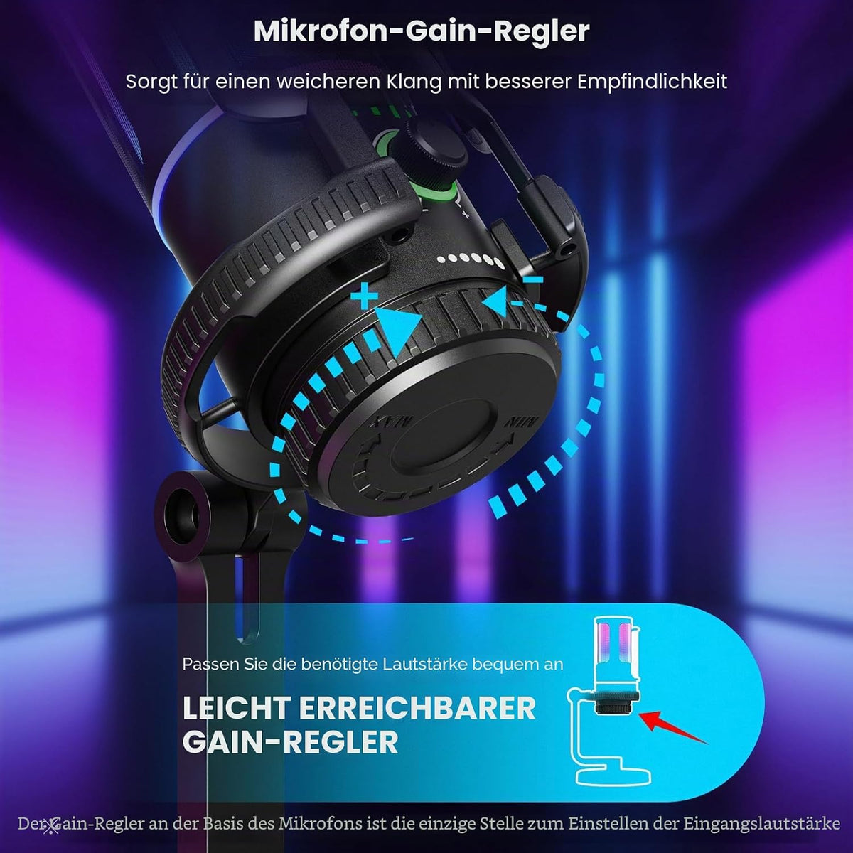 USB Gaming Mikrofon Mit Rauschunterdrückung Und Gain-Steuerung – Mikrofon Für PC, PS4/5, Streaming, Gaming Und Podcasts – Inkl. Pop-Filter, Aufhängung, Schnelle Stummschaltung Und