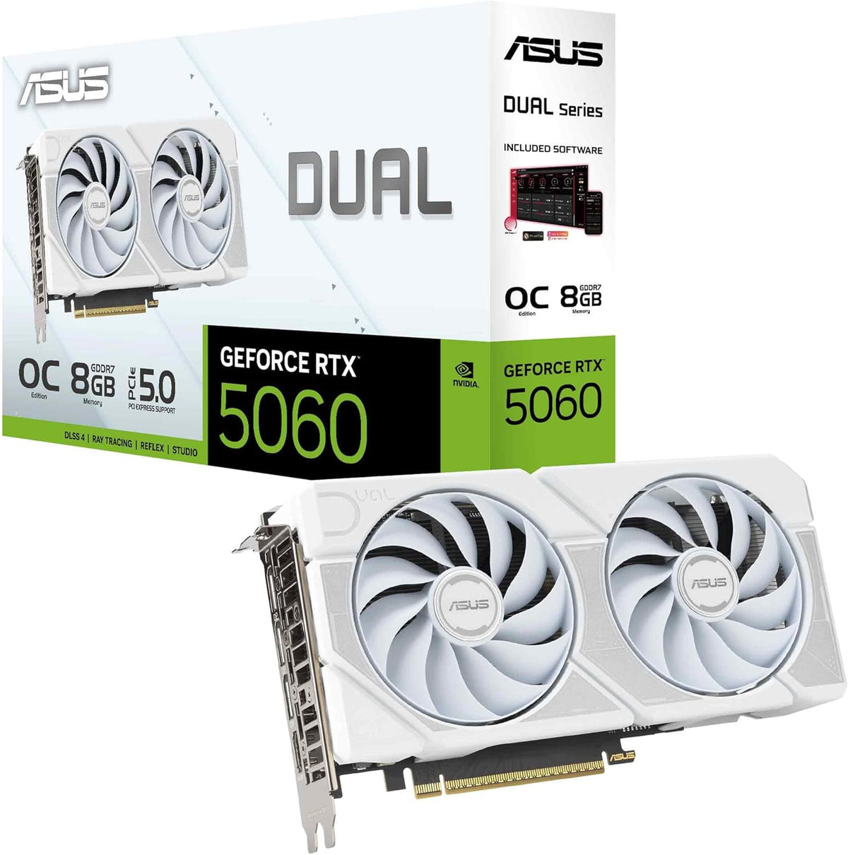 ASUS Dual Geforce RTX 5060 8GB GDDR7 White OC Edition Gaming Grafikkarte