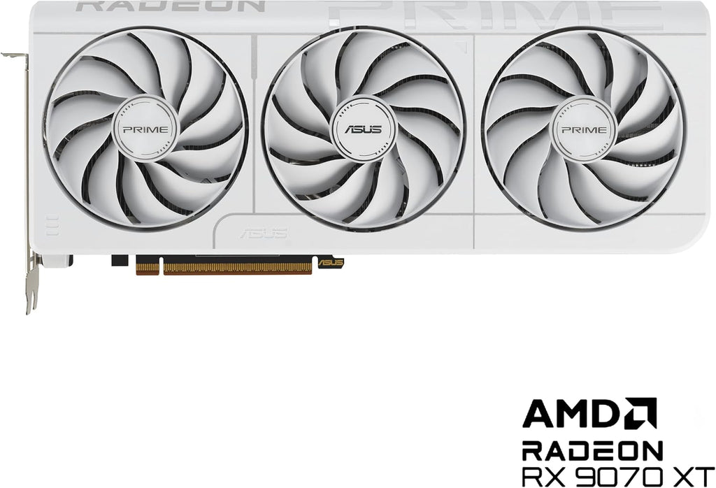 ASUS Prime Radeon RX 9070 XT White OC Edition Grafikkarte (Pcie 5.0, HDMI/DP 2.1, 2.5-Slot Design, Axial-Tech-Lüfter, Dual-Kugellager, Dual BIOS, ASUS GPU Guard)