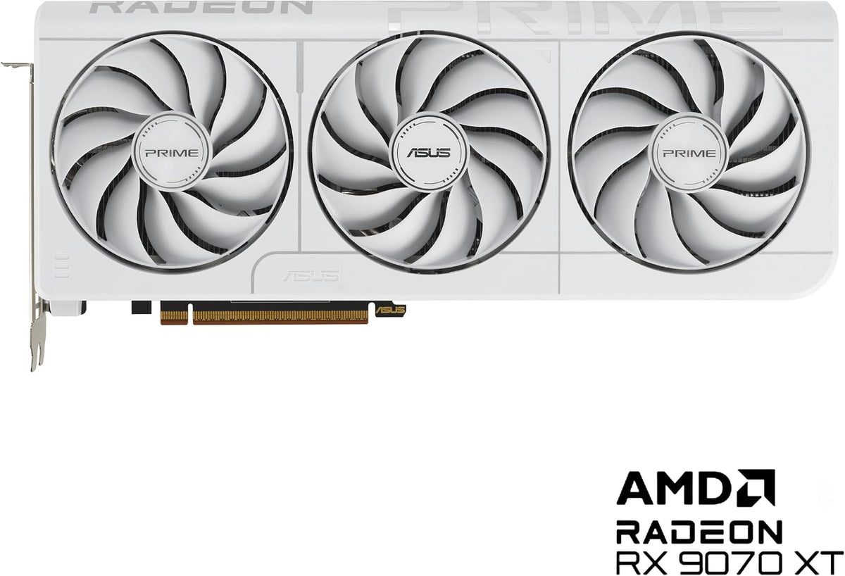ASUS Prime Radeon RX 9070 XT White OC Edition Grafikkarte (Pcie 5.0, HDMI/DP 2.1, 2.5-Slot Design, Axial-Tech-Lüfter, Dual-Kugellager, Dual BIOS, ASUS GPU Guard)