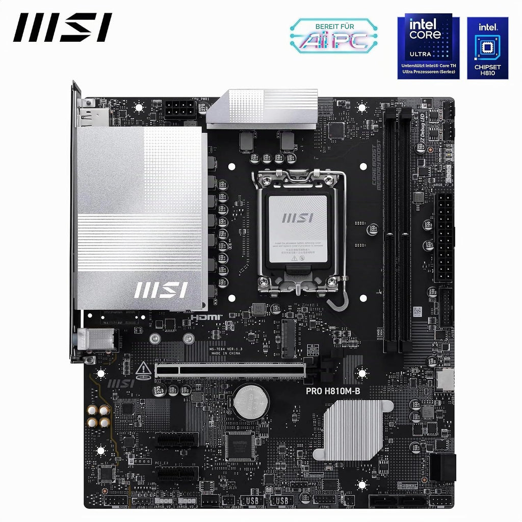 MSI PRO H810M-B Mainboard, Matx - Unterstützt Intel Core Ultra Prozessoren (Series 2), LGA 1851 - DDR5 Memory Boost (6400 Mt/S MAX), Pcie 5.0 X16, M.2 Gen4, 2.5G LAN