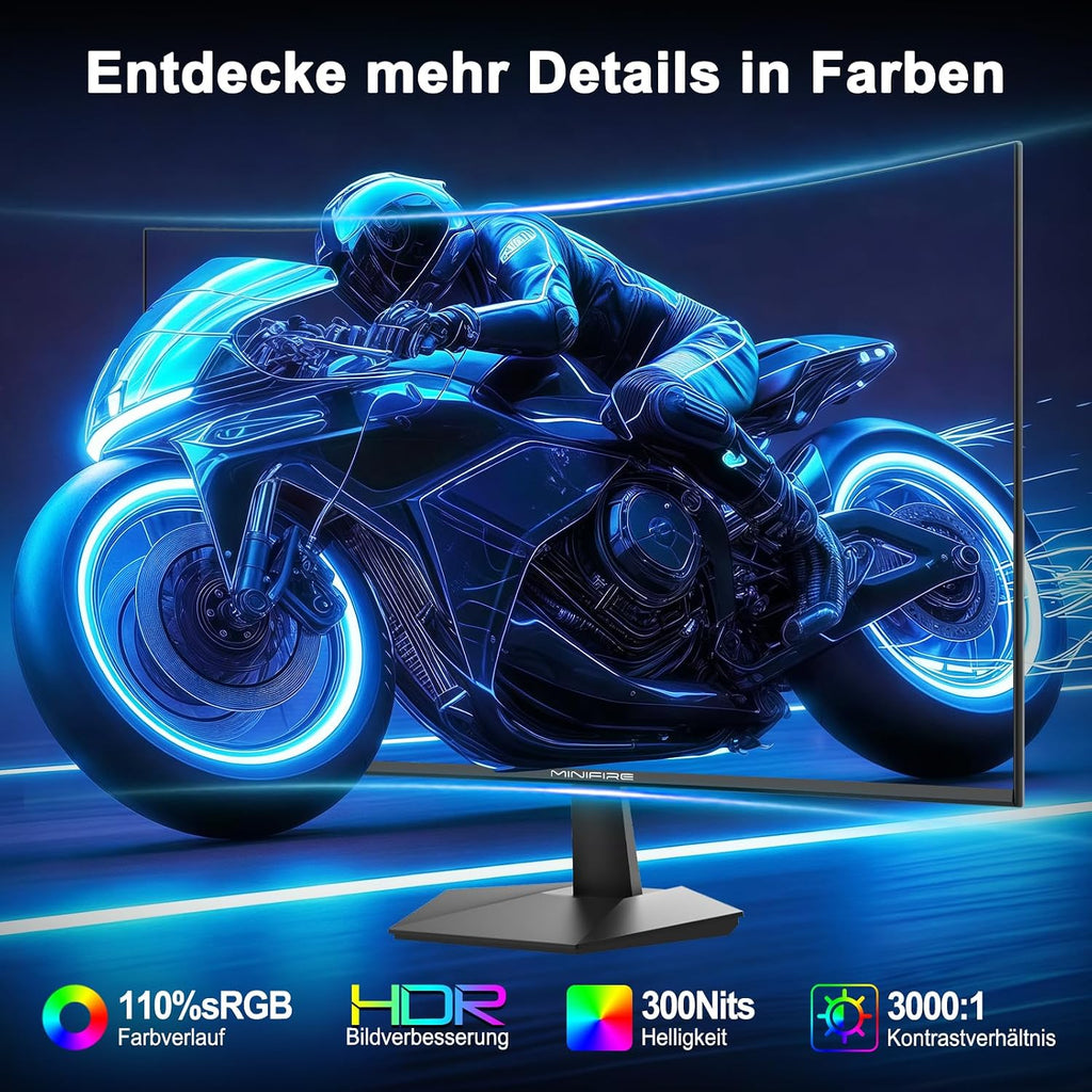 Minifire Gaming Curved Monitor 24 Zoll, 160Hz, Curved Gaming Monitor 1500R, 1Ms, Srgb110%, FHD 1080P Computer Screen, VESA Compatible, Eye Care Adaptive Sync HDMI＆DP Ports （MFG24C1L ）