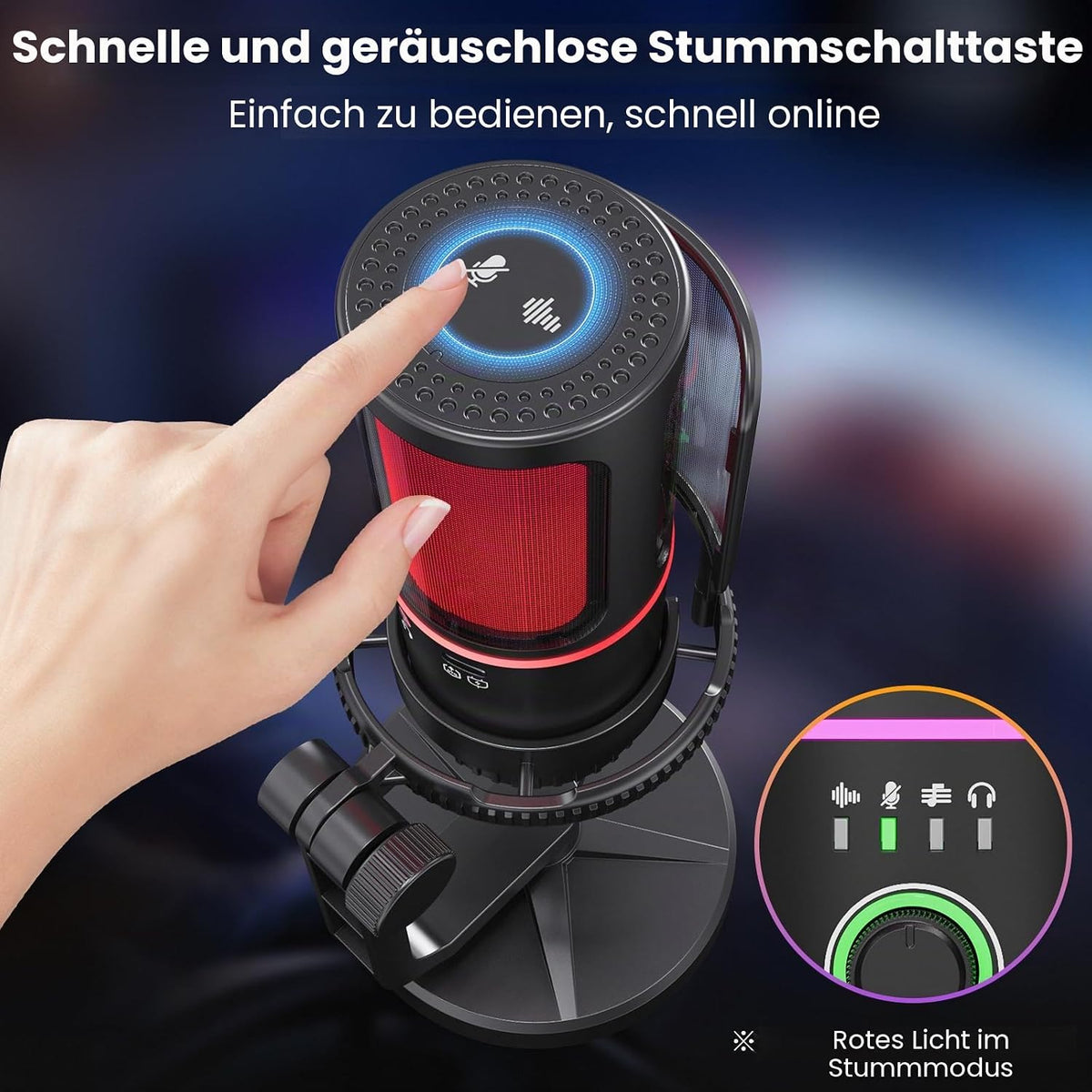 USB Gaming Mikrofon Mit Rauschunterdrückung Und Gain-Steuerung – Mikrofon Für PC, PS4/5, Streaming, Gaming Und Podcasts – Inkl. Pop-Filter, Aufhängung, Schnelle Stummschaltung Und