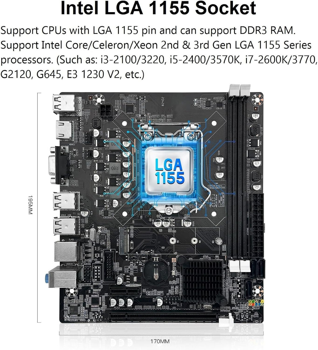 SHANGZHAOYUAN H61C Mainboard LGA 1155 Gaming Motherboard Kompatibel Mit Intel 2Th/3Th Gen I3,I5,I7/Xeon E3 V2/Pentium Series Cpus, Pcie X16, 100M LAN, DDR3, NVME/NGFF M.2, VGA, Hdmi-Kompatibel