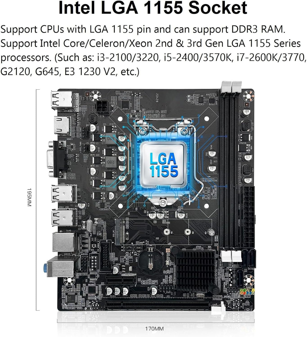 SHANGZHAOYUAN H61C Mainboard LGA 1155 Gaming Motherboard Kompatibel Mit Intel 2Th/3Th Gen I3,I5,I7/Xeon E3 V2/Pentium Series Cpus, Pcie X16, 100M LAN, DDR3, NVME/NGFF M.2, VGA, Hdmi-Kompatibel