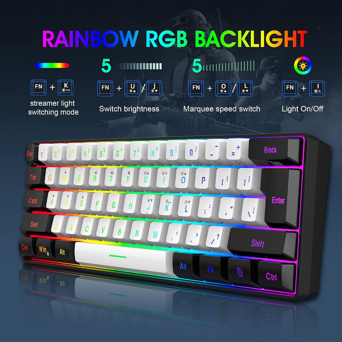Snpurdiri 60% Prozent Tastatur Maus Set Kabellos, Wireless Gaming Combo, Enthalten 2.4G Small Mini 60% Merchanical Feel Tastatur, Ergonomisches Design Vertical Feel Maus (Blackwhite)