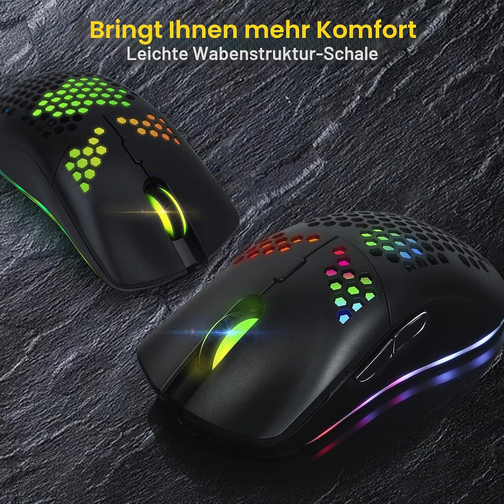 Kabellose Gaming-Maus Mit Wabenhülle, 11 Rgb-Chroma-Hintergrundbeleuchtung, 3400 DPI, 6 Programmierte Tasten, Usb-Empfänger, Energiesparend, Kabellose Maus Für Pc/Mac/Computer