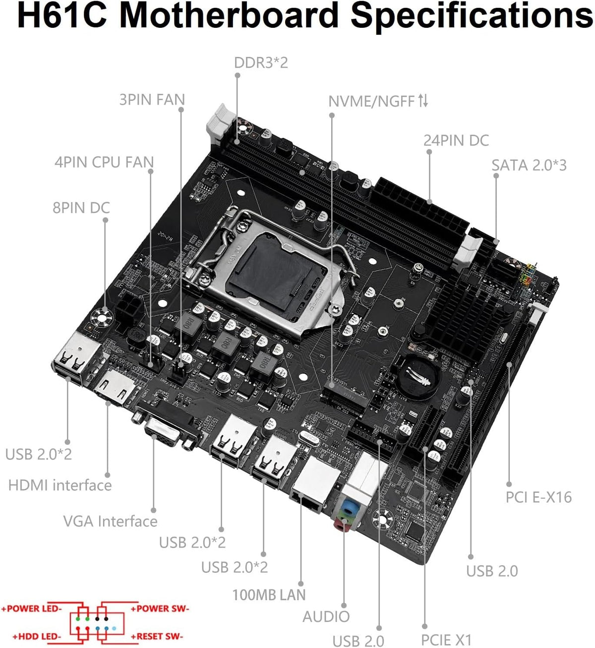 SHANGZHAOYUAN H61C Mainboard LGA 1155 Gaming Motherboard Kompatibel Mit Intel 2Th/3Th Gen I3,I5,I7/Xeon E3 V2/Pentium Series Cpus, Pcie X16, 100M LAN, DDR3, NVME/NGFF M.2, VGA, Hdmi-Kompatibel