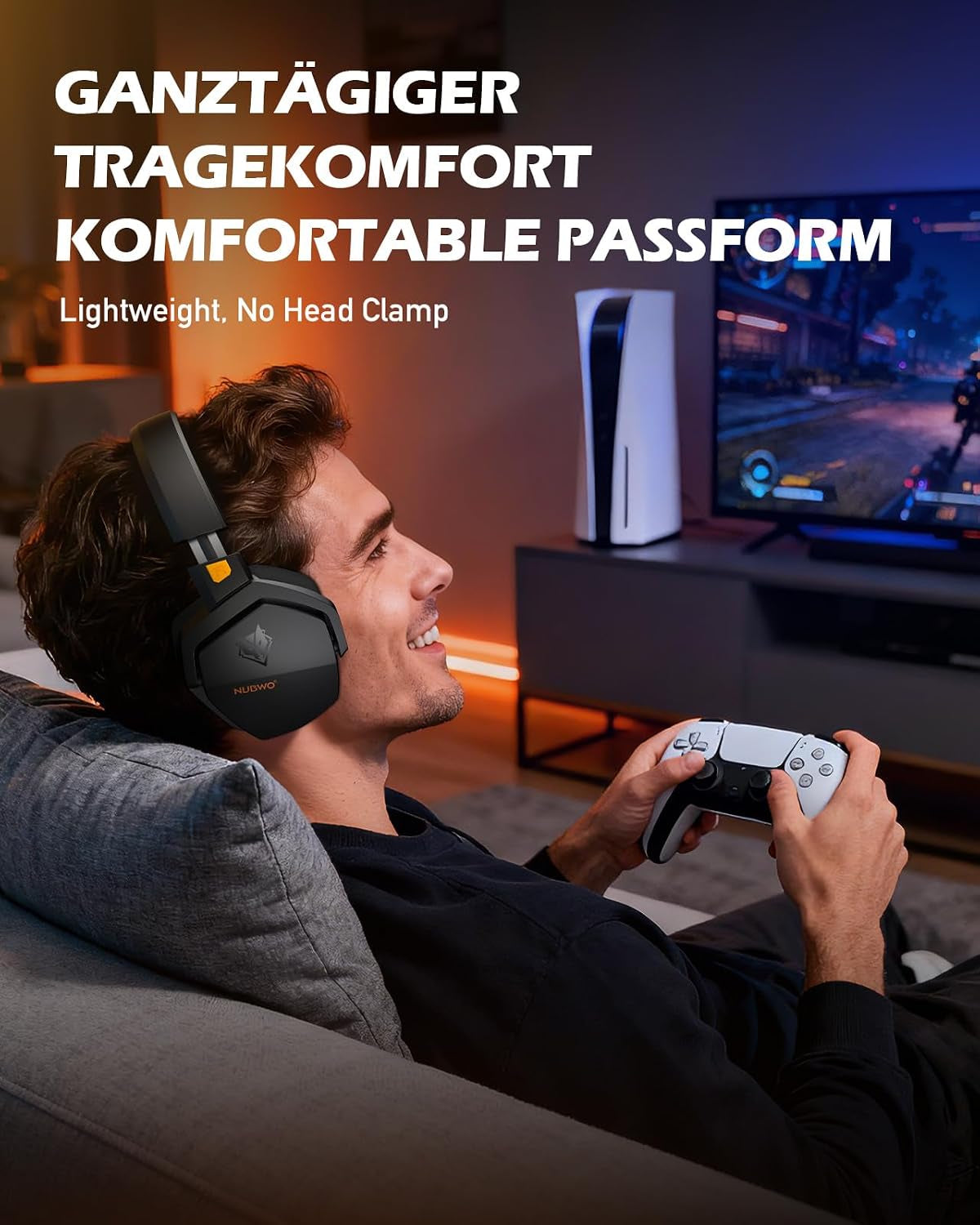 NUBWO G06 Dual Wireless Gaming Headset Mit Mikrofon Für PS5, PS4, PC, Mobile: 2.4 Ghz Wireless + Bluetooth - 100 Stunden - 50Mm -Treiber - Orange
