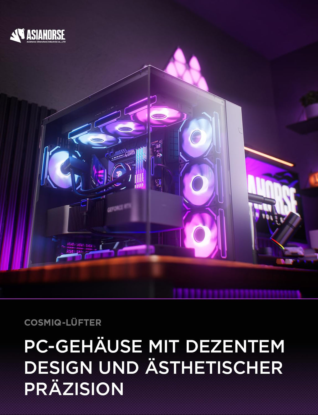 Asiahorse COSMIQ RGB PC Lüfter 120MM Gehäuselüfter, ARGB Daisy Chain PC Lüfter [Infinity Mirror] [FDB] 2000 RPM/68,5 CFM/24 LEDS 4 Pin PWN & 5V 3Pin ARGB Mit Controller. Schwarz