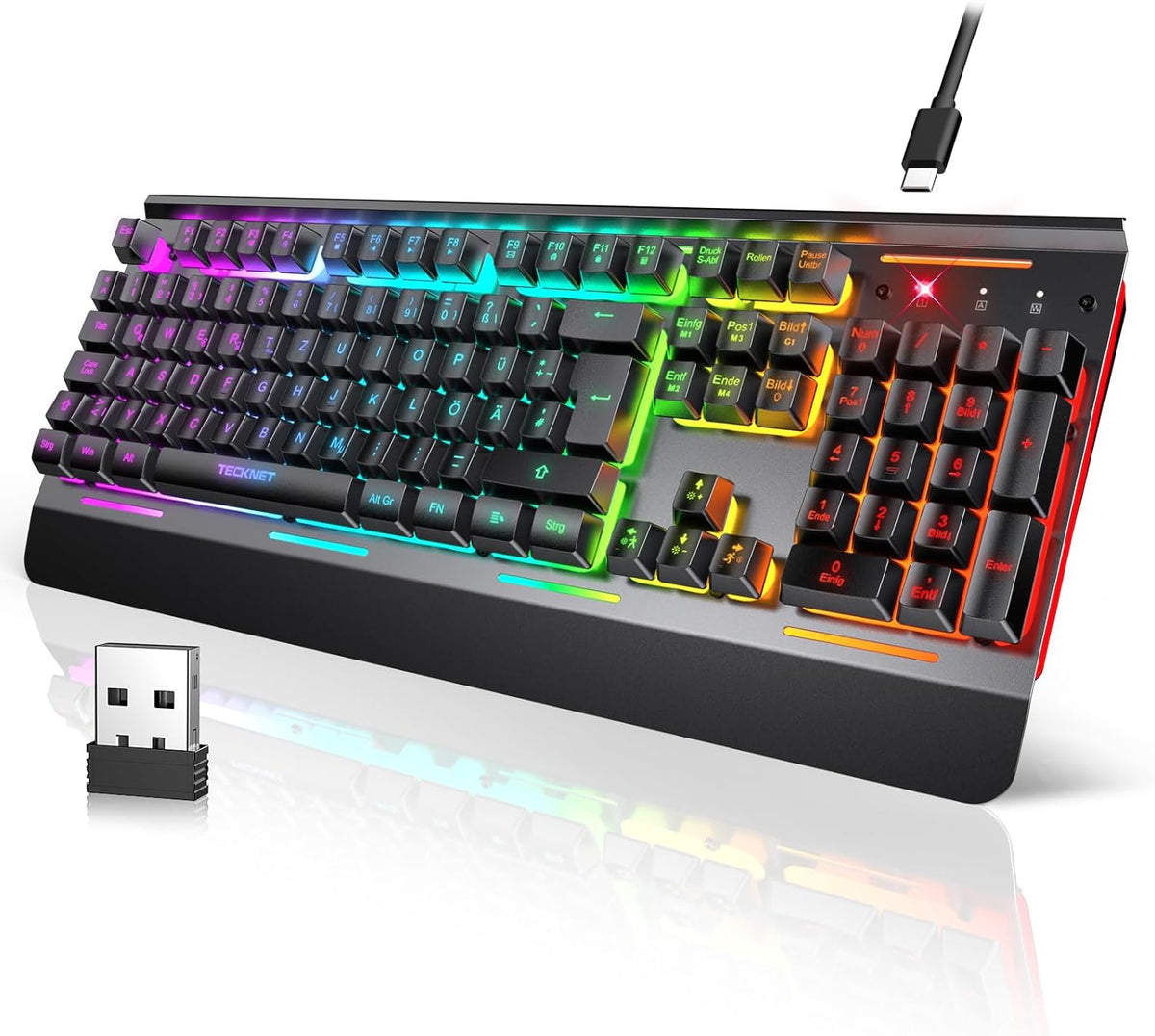 TECKNET Gaming-Tastatur Kabellos, Qwertz-Tastatur, Deutsches Layout