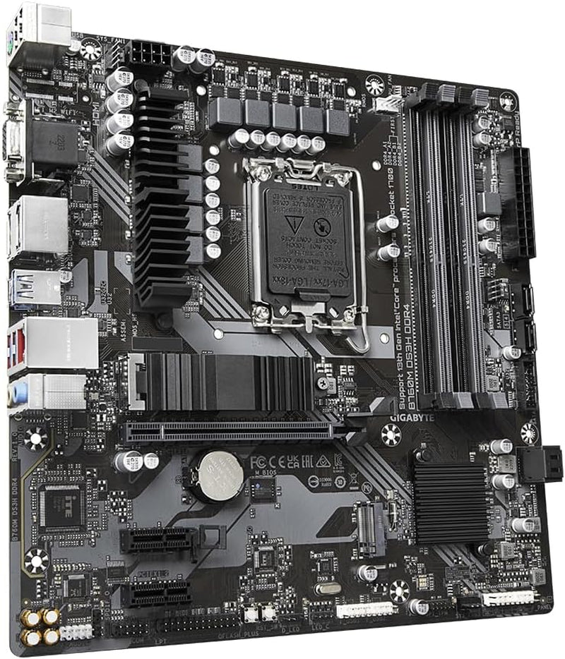 GIGABYTE B760M DS3H DDR4 Motherboard - Unterstützt Intel Core 14. Generation Cpus, 6+2+1 Phasen Digital VRM, Bis Zu 5333Mhz DDR4 (OC), 2Xpcie 4.0 M.2, 2.5Gbe LAN, USB 3.2 Gen2
