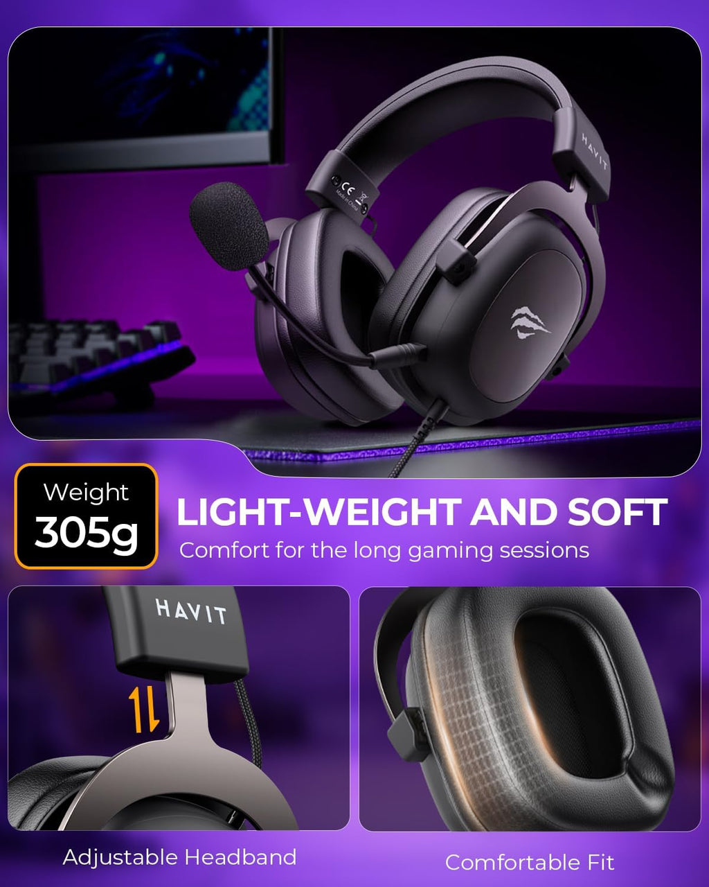 Havit Gaming Headset Mit Mikrofon - Gaming Kopfhörer [3,5Mm Klinke Für PC, Xbox Und Playstation] - Gamer Kopfhörer over Ear [Mit Noise Cancelling] - Metallic Schwarz