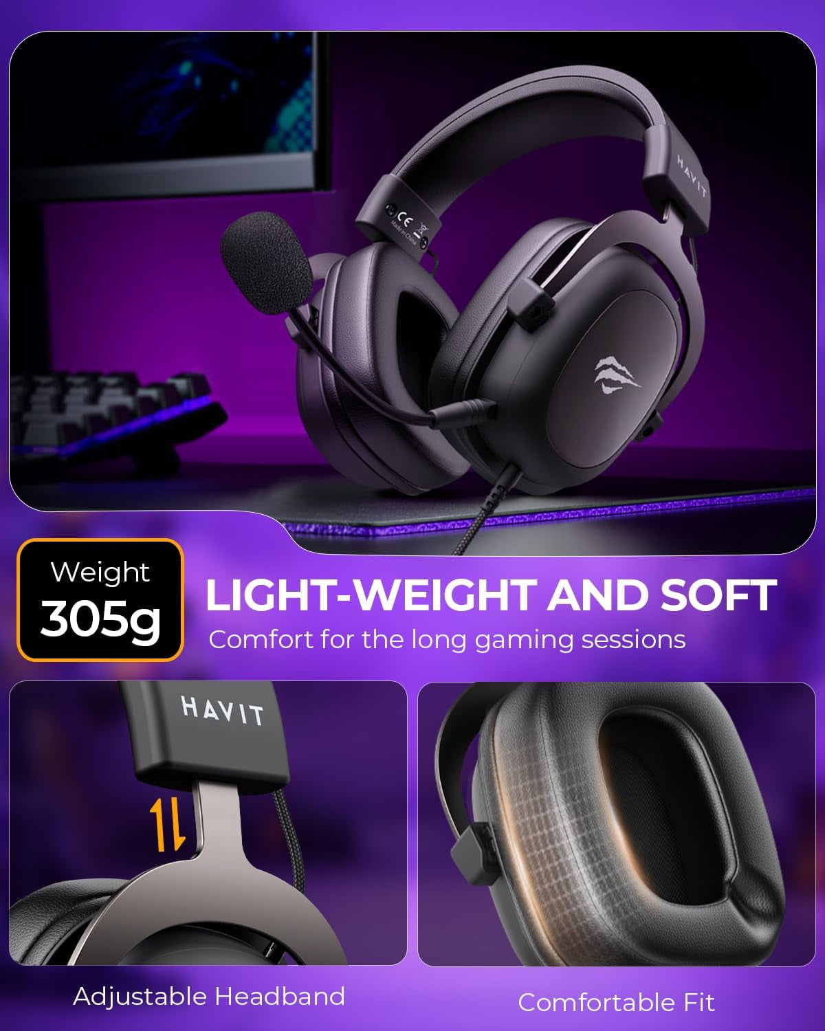 Havit Gaming Headset Mit Mikrofon - Gaming Kopfhörer [3,5Mm Klinke Für PC, Xbox Und Playstation] - Gamer Kopfhörer over Ear [Mit Noise Cancelling] - Metallic Schwarz