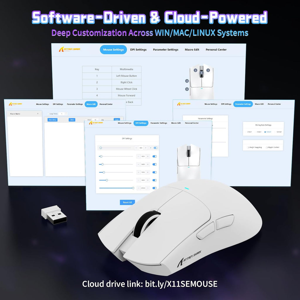 ATTACK SHARK X11SE Kabellose Gaming-Maus, 63G Superleicht, Mit Pixart Paw3311-Sensor, 22000 DPI, Tri-Mode BT/2,4 Ghz/Kabelgebunden, 1000Hz, 300Mah Battery, Dual-Treiber, Für Pc/Xbox/Ps/Mac, Weiß