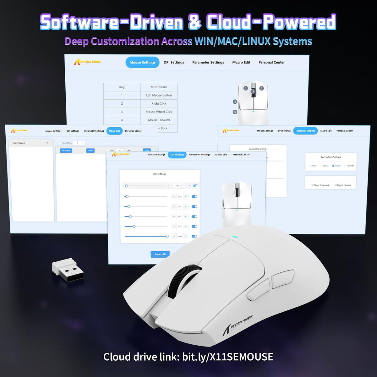 ATTACK SHARK X11SE Kabellose Gaming-Maus, 63G Superleicht, Mit Pixart Paw3311-Sensor, 22000 DPI, Tri-Mode BT/2,4 Ghz/Kabelgebunden, 1000Hz, 300Mah Battery, Dual-Treiber, Für Pc/Xbox/Ps/Mac, Weiß