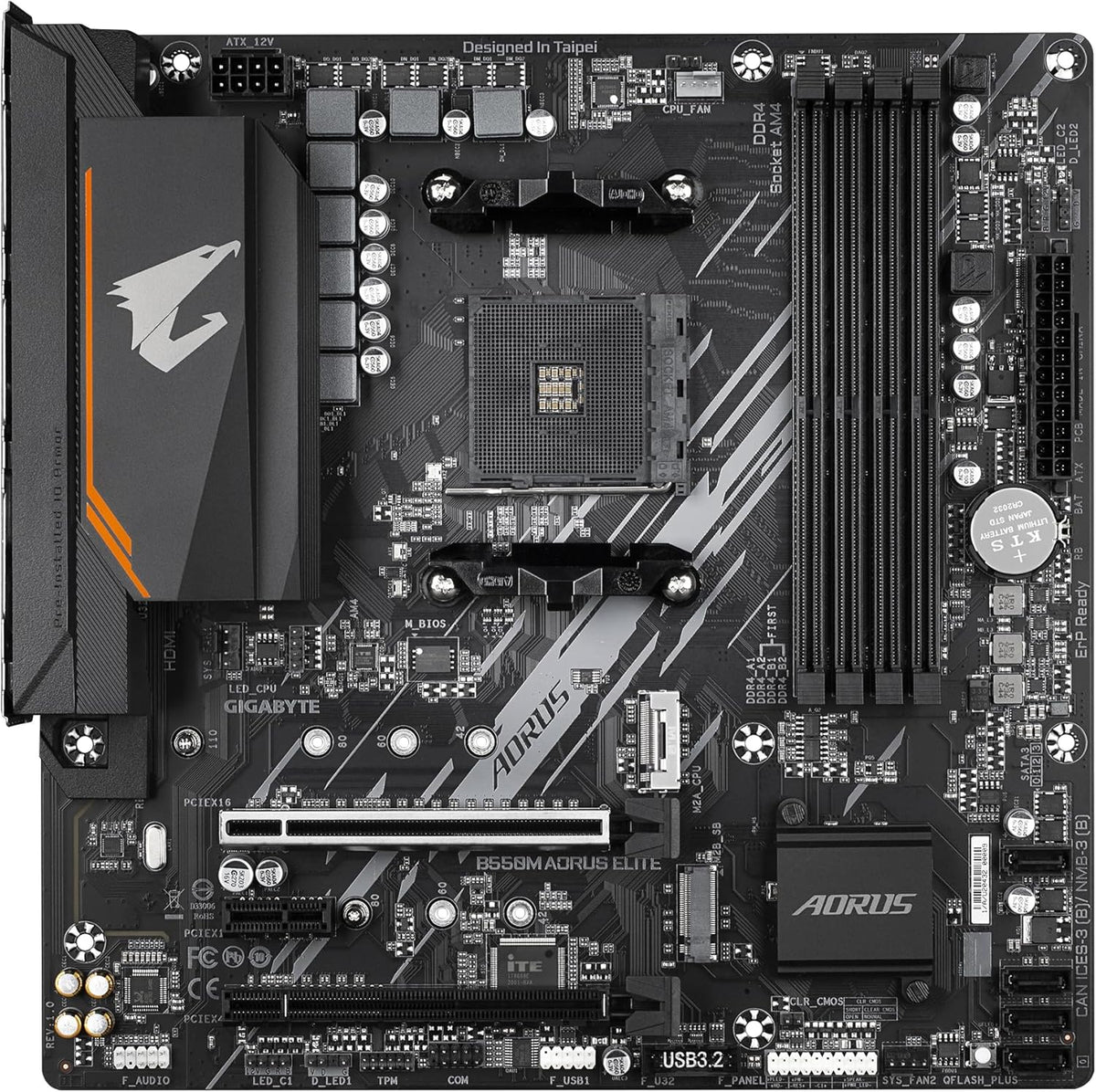 GIGABYTE B550M AORUS Elite Mainboard – AMD Ryzen 5000 Cpus, Micro-Atx Mainboard, 5+3 Phasen VRM, Bis Zu 4733 Mhz DDR4, Pcie 4.0 + Pcie 3.0 M.2, 1Gbe LAN, USB 3.2 Gen 1