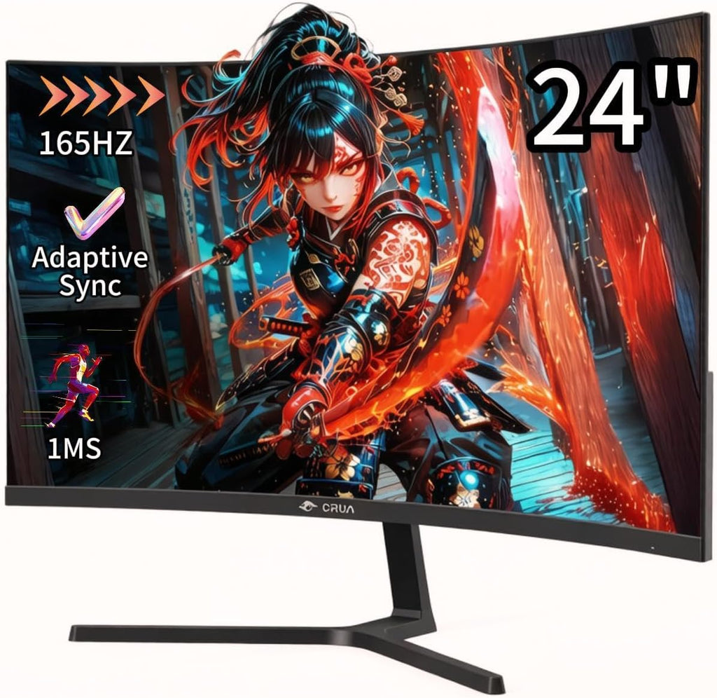 CRUA 24 165Hz Gaming-Monitor, Curved FHD 1920 X 1080P, Integrierte Lautsprecher, 120% Srgb-Farbraumabdeckung, AMD Freesync, Geringe Bewegungsunschärfe, Wandmontage Möglich, Für Büro Und Spiele
