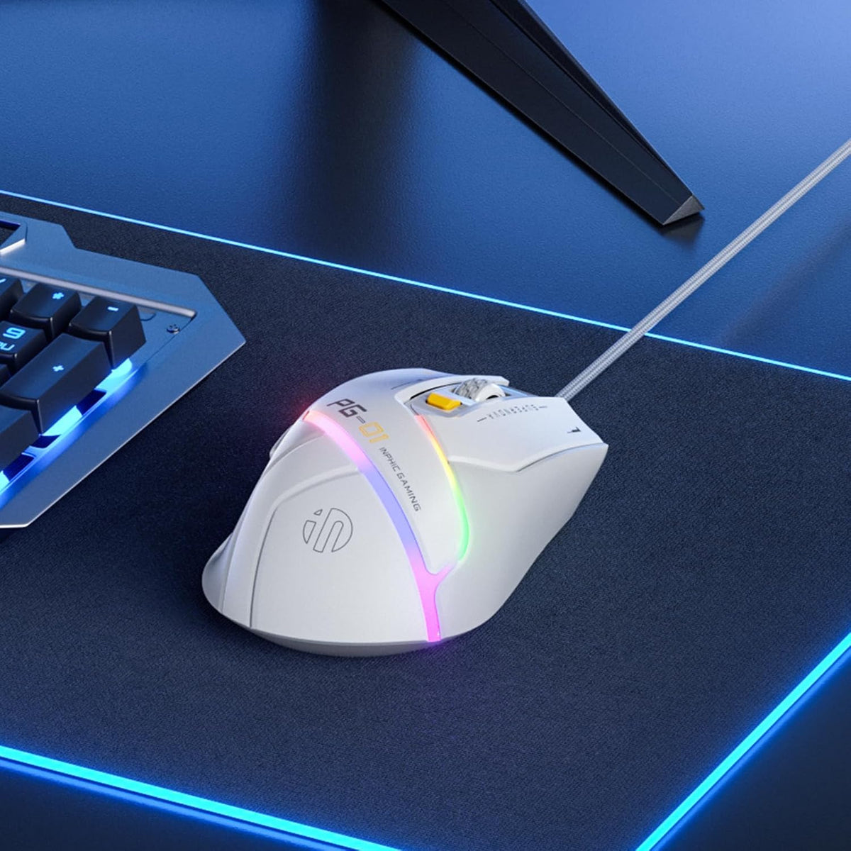 Inphic PG1 Gaming Maus Mit Kabel, 12800 DPI Hochpräzise, 6 Programmierbare Tasten, Atmungsaktive RGB Hintergrundbeleuchtung Ergonomische PC Maus Kabel Für Computer/Mac/Laptop - Weiß
