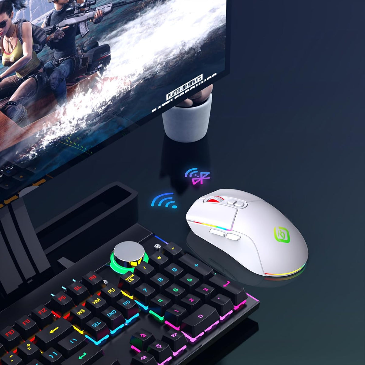Kabellose Gaming Maus, Dual Mode 2.4Ghz/Bluetooth 5.1 Maus Gaming, RGB LED Hintergrundbeleuchtung, Ergonomische Maus Mit 6 Tasten, Wiederaufladbare Computer Maus Für PC, Mac, Laptop (Weiß)
