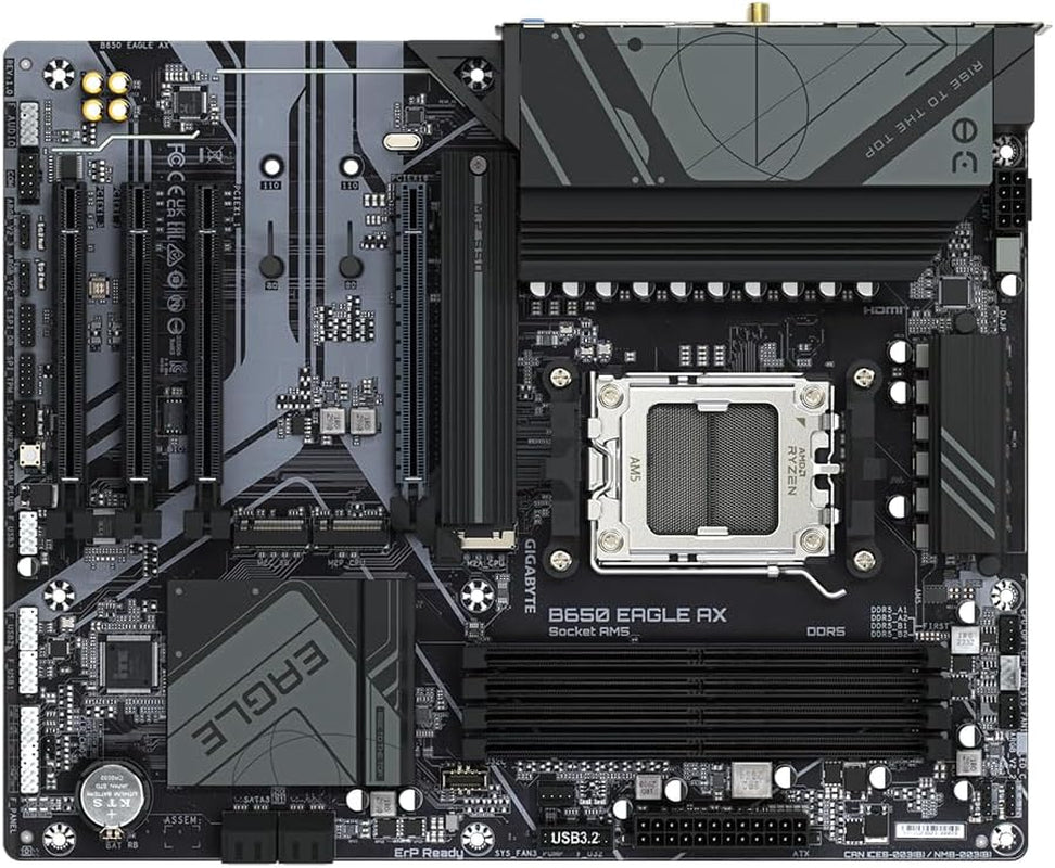 GIGABYTE B650 Eagle AX Mainboard - AMD Ryzen 9000Er-Serie, 12+2+2 Phasen VRM, Bis Zu 7600 Mhz DDR5 (OC), 1Xpcie 5.0 + 2Xpcie 4.0 M.2, Gbe LAN, Wifi 6E, USB 3.2 Gen 2