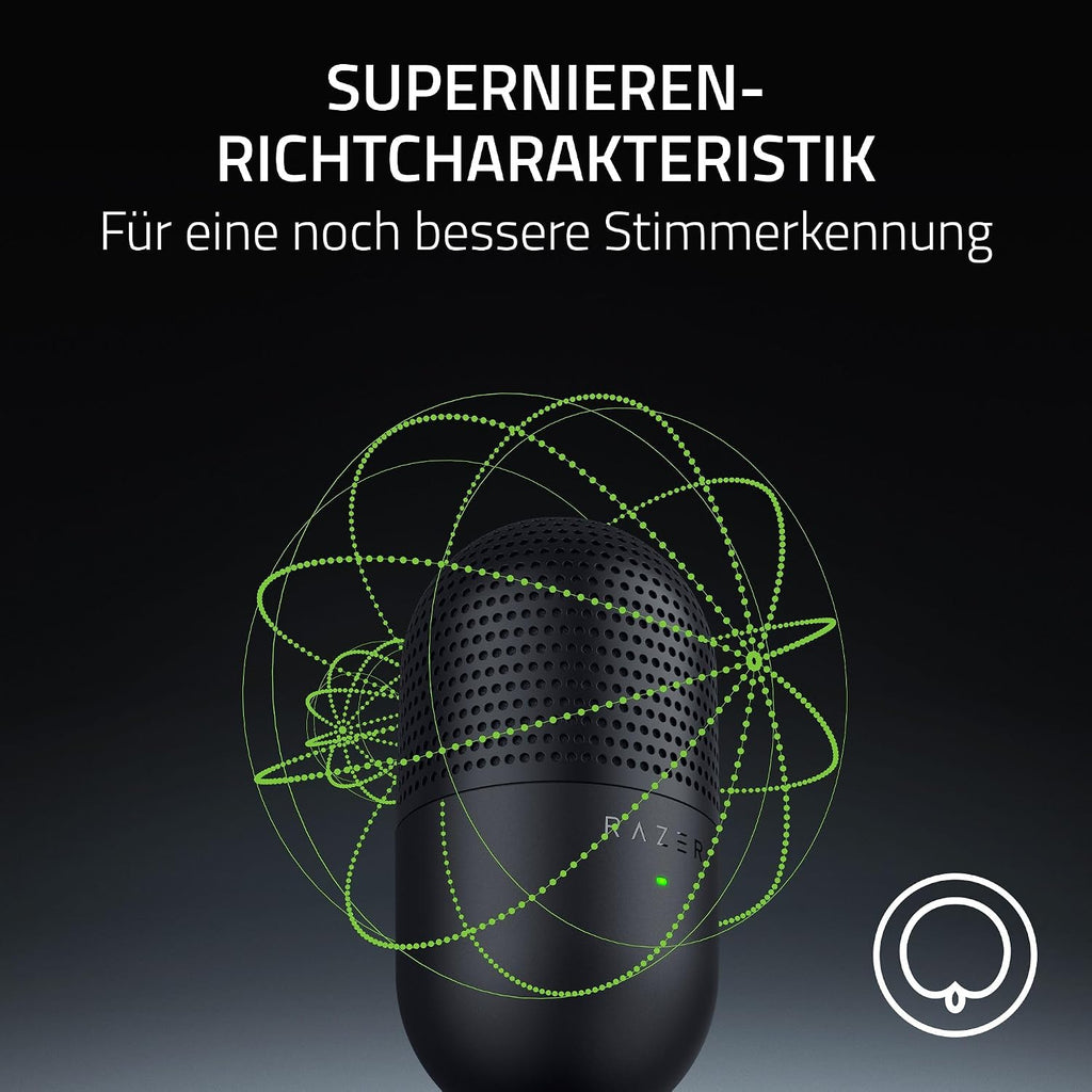 Razer Seiren V3 Mini - Ultrakompaktes Usb-Mikrofon (14Mm Supernieren Kondensatormikrofon, Tap-To-Mute-Sensor Mit Led-Anzeige, Integrierter Stoßdämpfer, Plug-And-Play Design) Schwarz