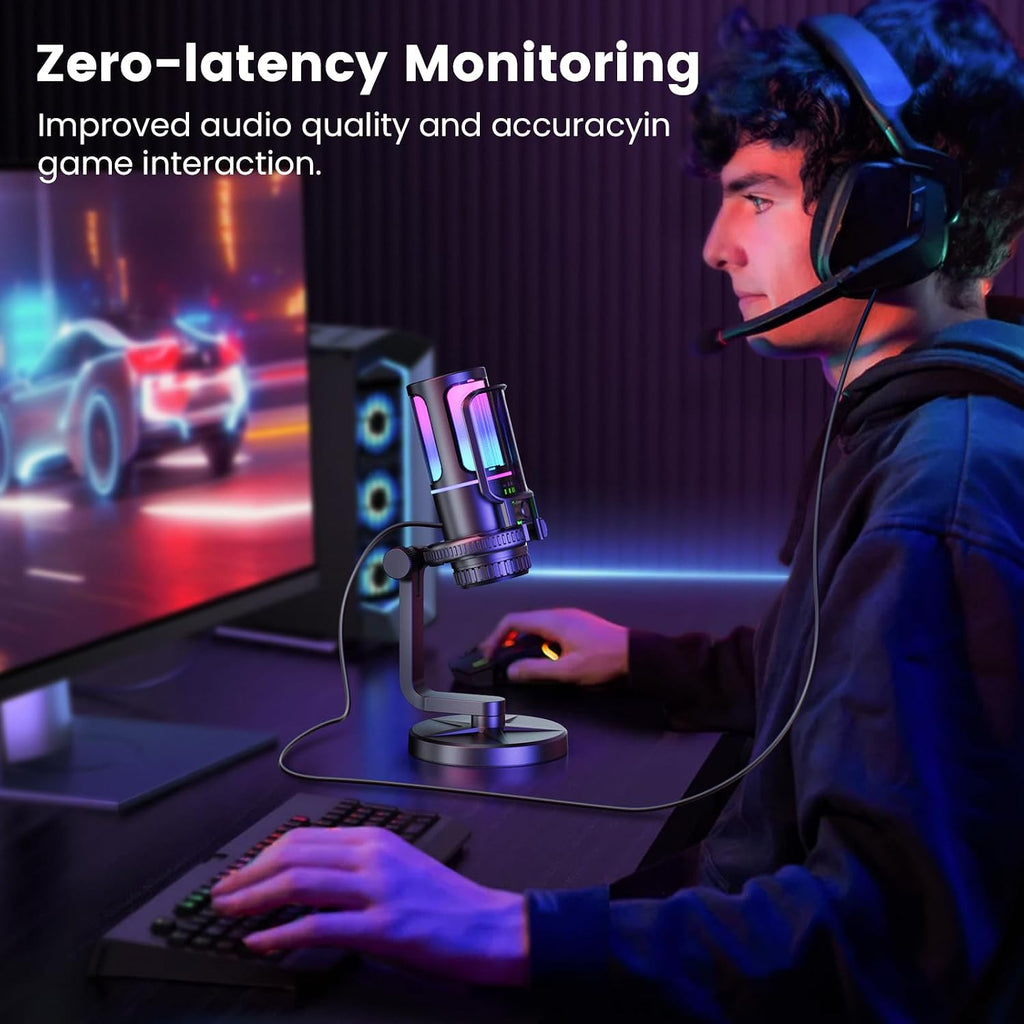 USB Gaming Mikrofon Mit Rauschunterdrückung Und Gain-Steuerung – Mikrofon Für PC, PS4/5, Streaming, Gaming Und Podcasts – Inkl. Pop-Filter, Aufhängung, Schnelle Stummschaltung Und