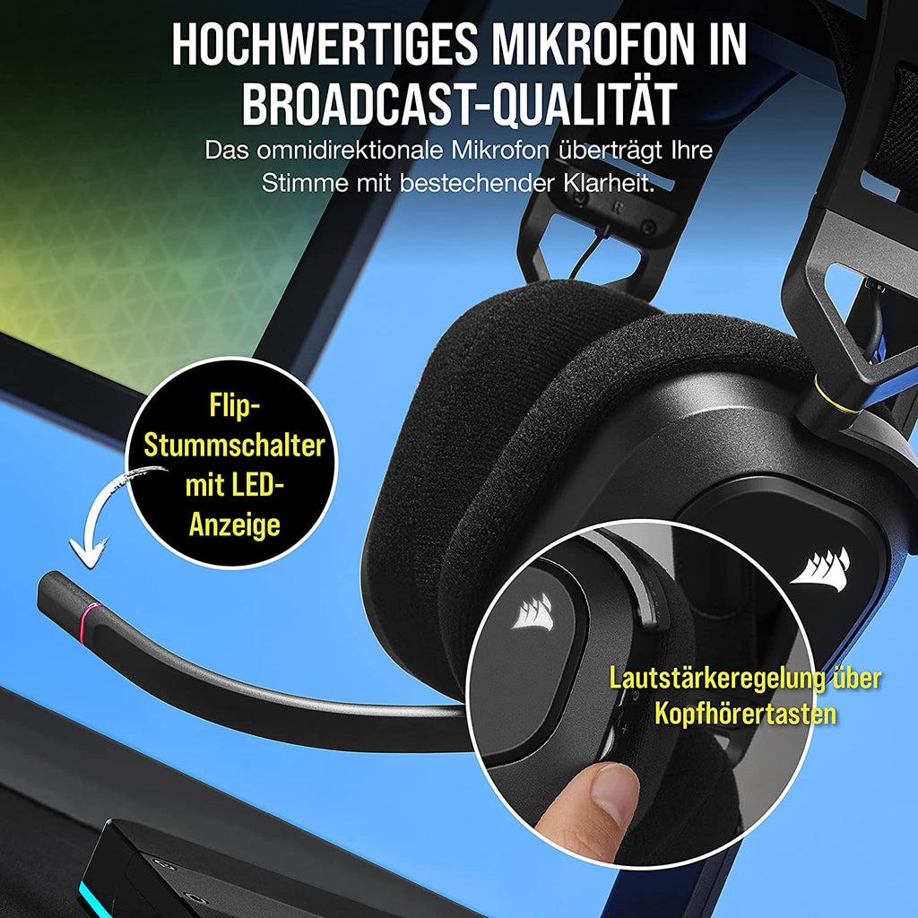 CORSAIR HS80 RGB WIRELESS Gaming Headset – Schwarz