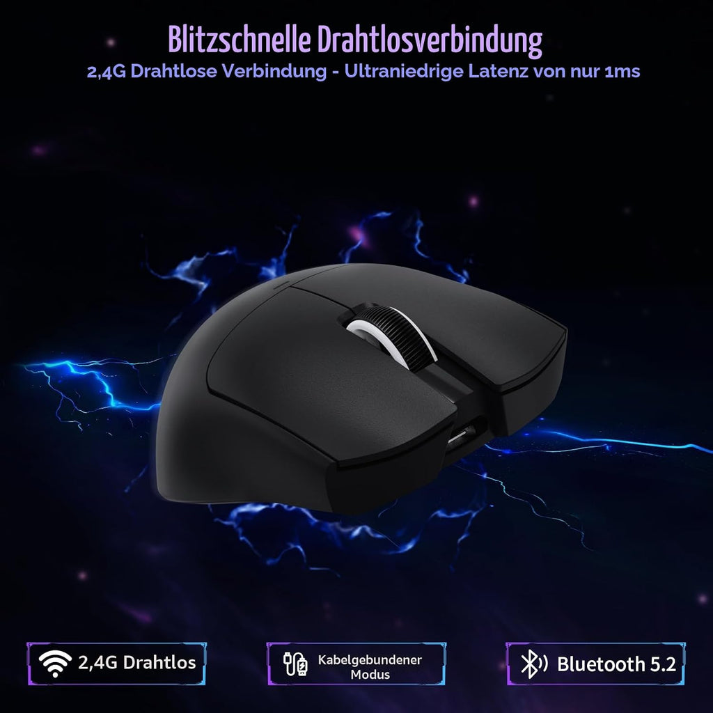 ATTACK SHARK X11SE Kabellose Gaming-Maus, 63G Superleicht, Mit Pixart Paw3311-Sensor, 22000 DPI, Tri-Mode BT/2,4 Ghz/Kabelgebunden, 1000Hz, 300Mah Battery, Dual-Treiber, Für Pc/Xbox/Ps/Mac, Schwarz
