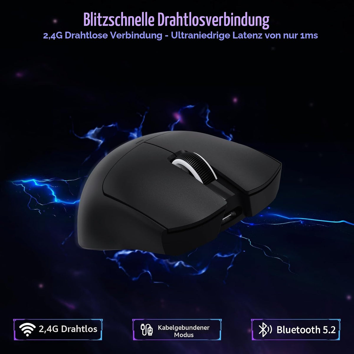 ATTACK SHARK X11SE Kabellose Gaming-Maus, 63G Superleicht, Mit Pixart Paw3311-Sensor, 22000 DPI, Tri-Mode BT/2,4 Ghz/Kabelgebunden, 1000Hz, 300Mah Battery, Dual-Treiber, Für Pc/Xbox/Ps/Mac, Schwarz