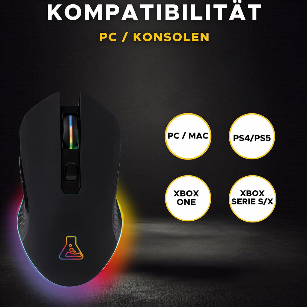 THE G-LAB Kult Helium Usb-Gamer-Maus Mit Kabel - Optischer Sensor Mit 800 Bis 6400 DPI, 7-Farbige Led-Hintergrundbeleuchtung, 6 Tasten - PC Mac Xbox One PS5 (Kabellos)