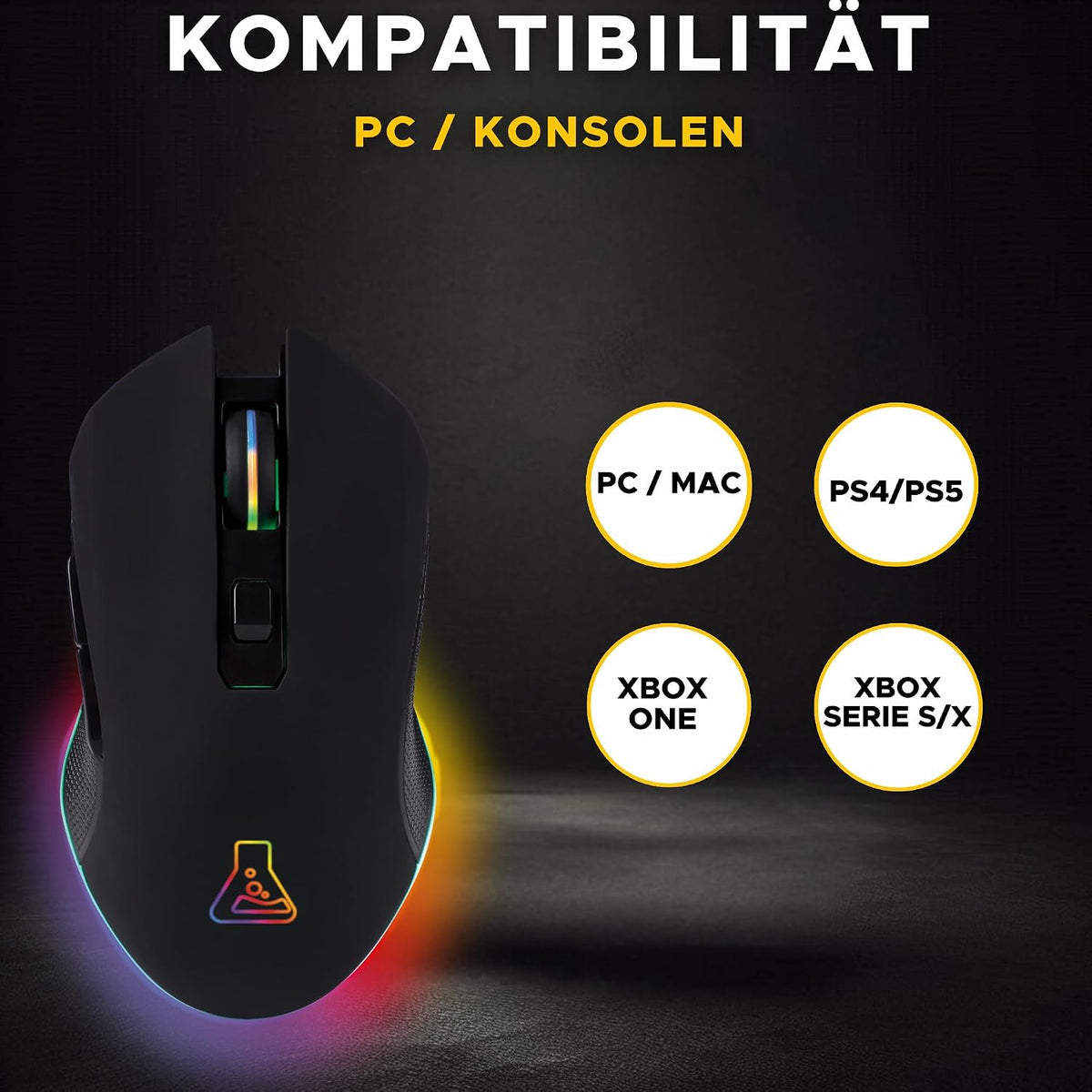 THE G-LAB Kult Helium Usb-Gamer-Maus Mit Kabel - Optischer Sensor Mit 800 Bis 6400 DPI, 7-Farbige Led-Hintergrundbeleuchtung, 6 Tasten - PC Mac Xbox One PS5 (Kabellos)