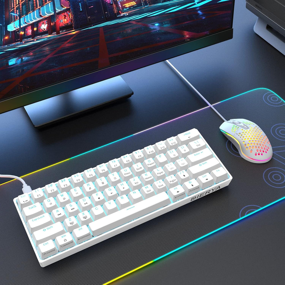 DK61SE 60% Gaming-Tastatur, US-QWERTY, Rote Schalter, Weiß