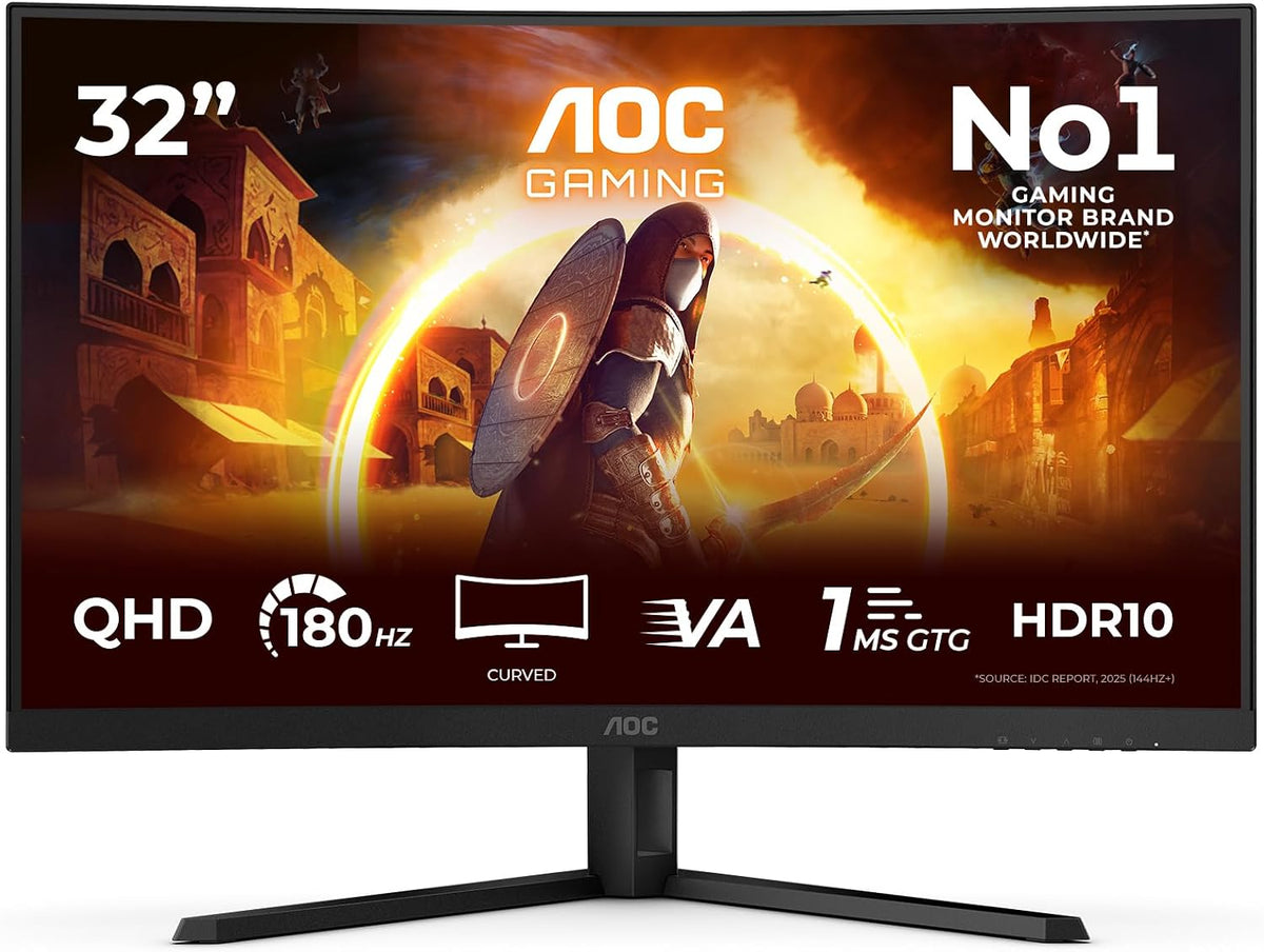 AOC CQ32G4VE 32 Zoll Curved, WQHD Gaming Monitor, 180Hz, Fast VA Panel, 1Ms Gtg, HDR10, Freesync, (2560X1440 HDMI 2X 2.0 DP 1X 1.4) Schwarz