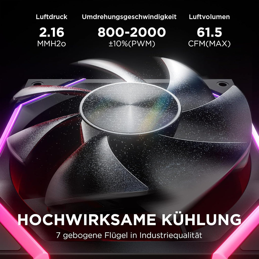Asiahorse RGB PC Lüfter 120MM Gehäuselüfter [3 Stück] [HDB] 61,5 CFM/2000 RPM/2,16 MMH2O ARGB Lüfter 5V3PIN ARGB Und 12V4PIN PWM Lüfter, 50,000 Stunden Lebensdauer Nyota-A12-Schwarz