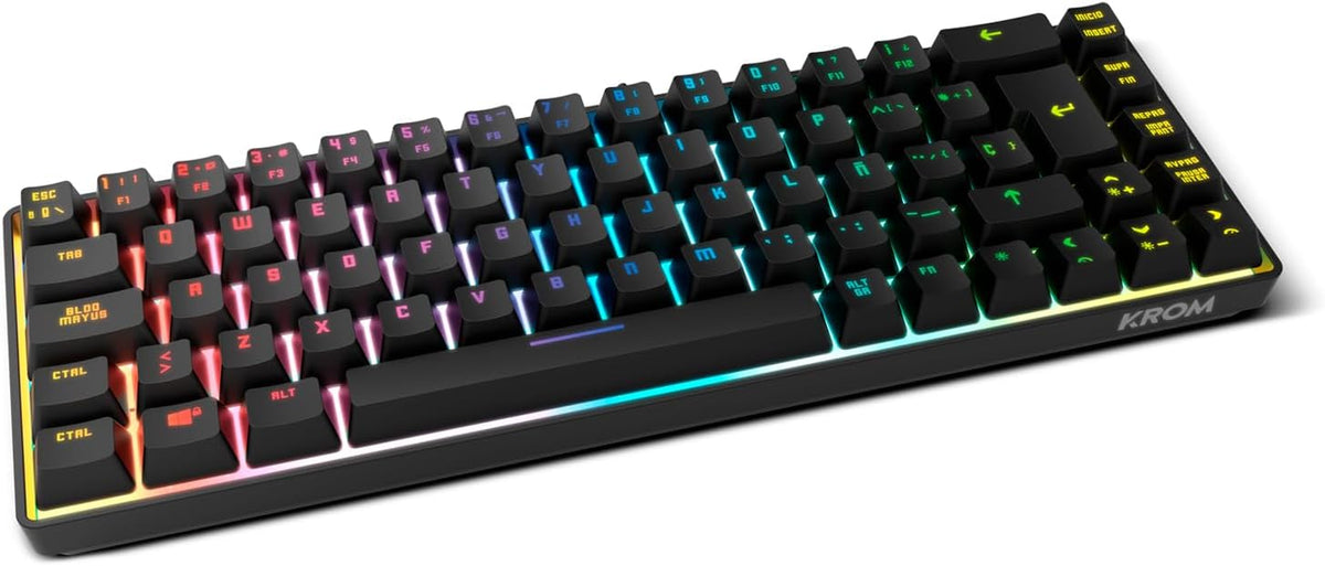 KROM Kalista - Gaming-Membrantastatur RGB Rainbow, 62% Formfaktor, Gaming-Modus, N-19 Anti-Ghosting, Windows | Mac, Englisches Layout, Schwarz