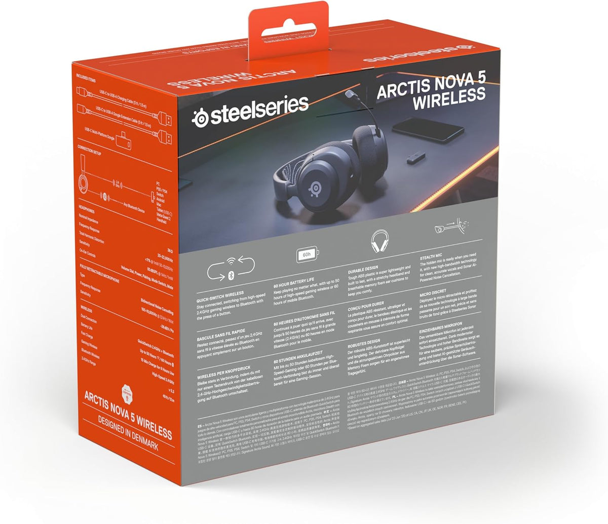 Steelseries Arctis Nova 5 Wireless - Gaming Headset- Multi-System -PC,PS5 - Magnetische Neodym-Treiber -Über 100 Audio Presets - 60H Akkulaufzeit - 2,4 Ghz Oder Bt-Clearcast Gen2.X-Mik