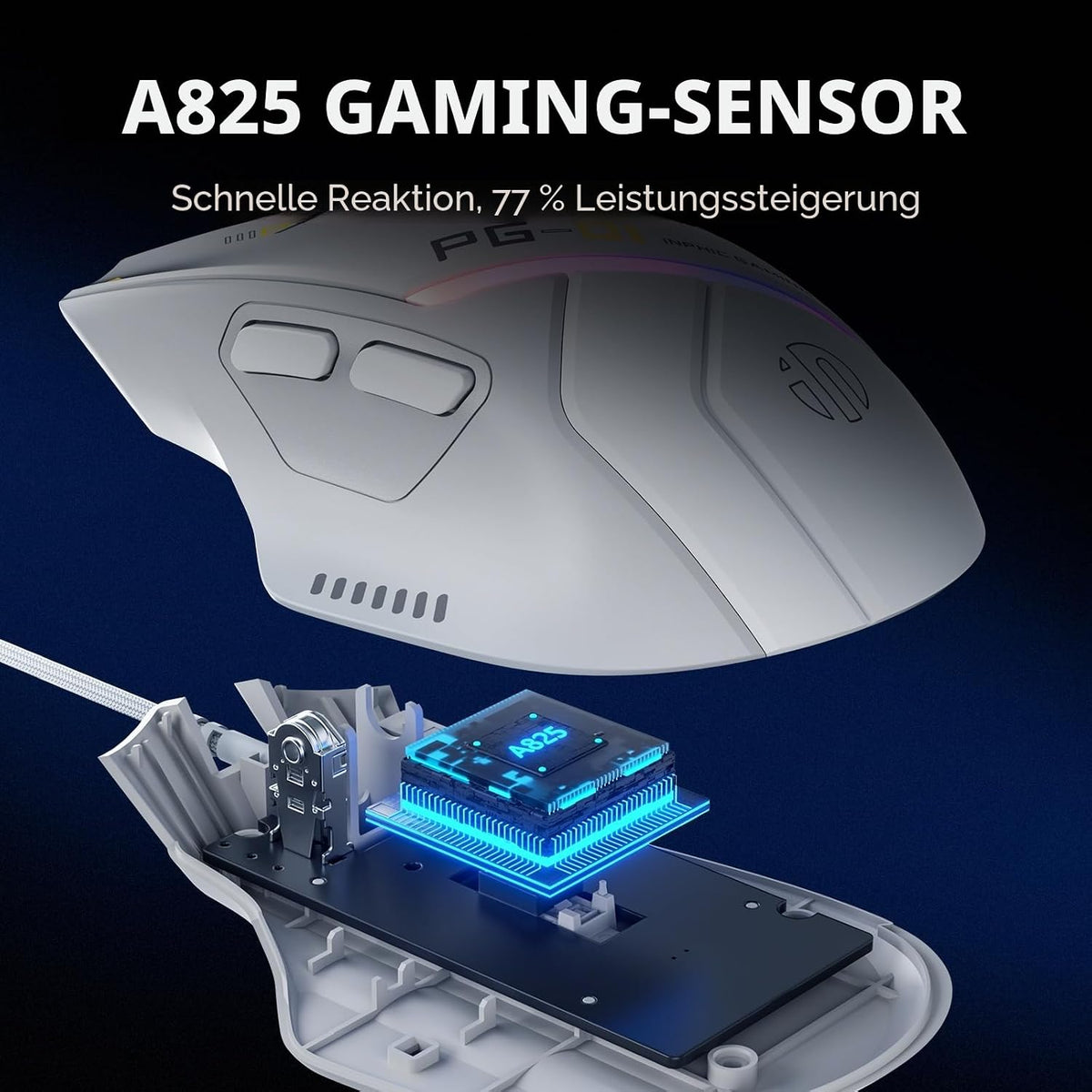 Inphic PG1 Gaming Maus Mit Kabel, 12800 DPI Hochpräzise, 6 Programmierbare Tasten, Atmungsaktive RGB Hintergrundbeleuchtung Ergonomische PC Maus Kabel Für Computer/Mac/Laptop - Weiß
