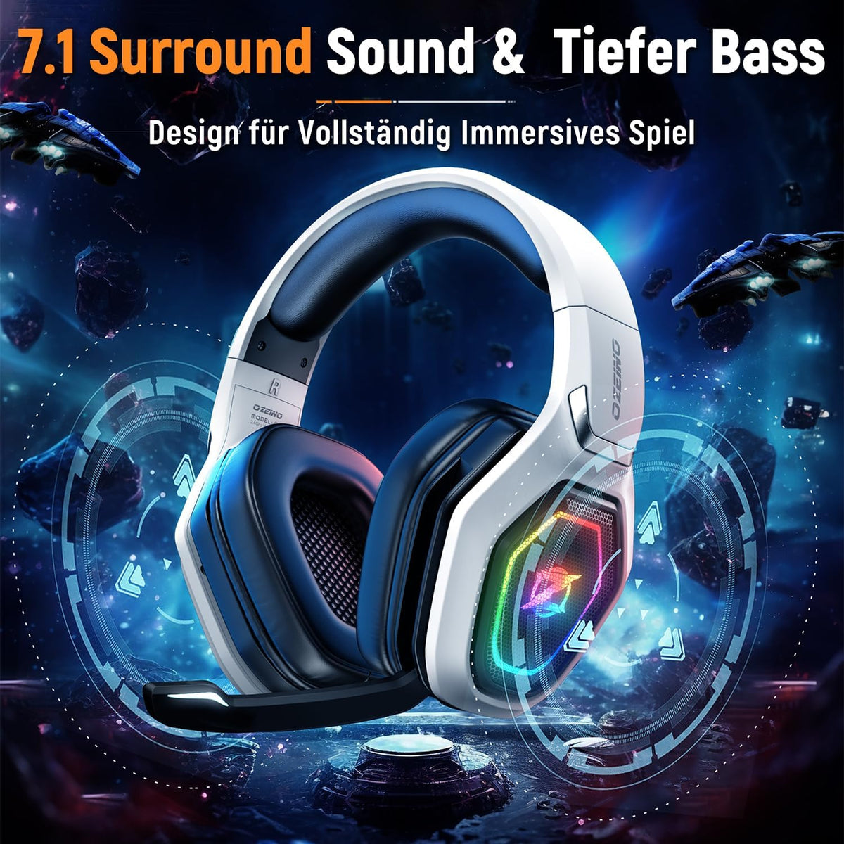 Ozeino Wireless Gaming Headset for PS5, PC, Switch | 2.4Ghz + BT- 40H Akku