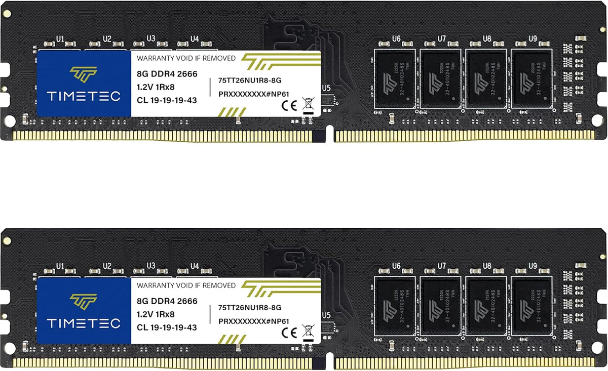 Timetec 16 GB KIT (2X8 GB) DDR4 2666 Mhz (PC4-2666V) PC4-21300 UDIMM Desktop-Ram – Non-Ecc Unbuffered, 288 Pin, 1,2 V, CL19 Dimm-Speichermodul